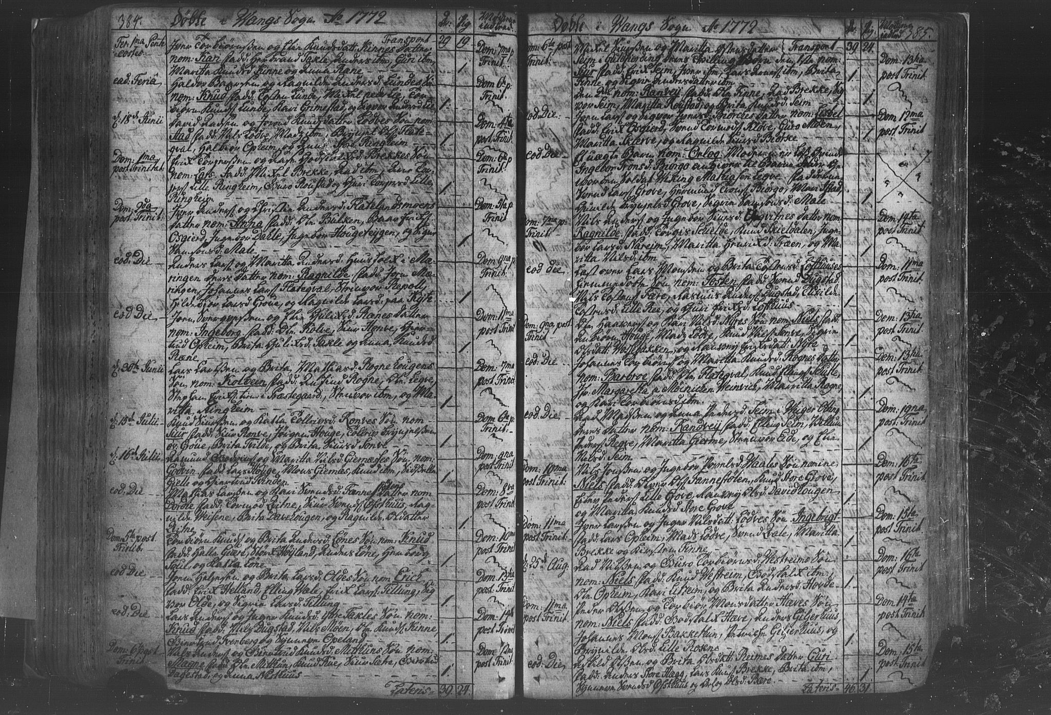 Voss sokneprestembete, SAB/A-79001/H/Haa: Parish register (official) no. A 8, 1752-1780, p. 384-385