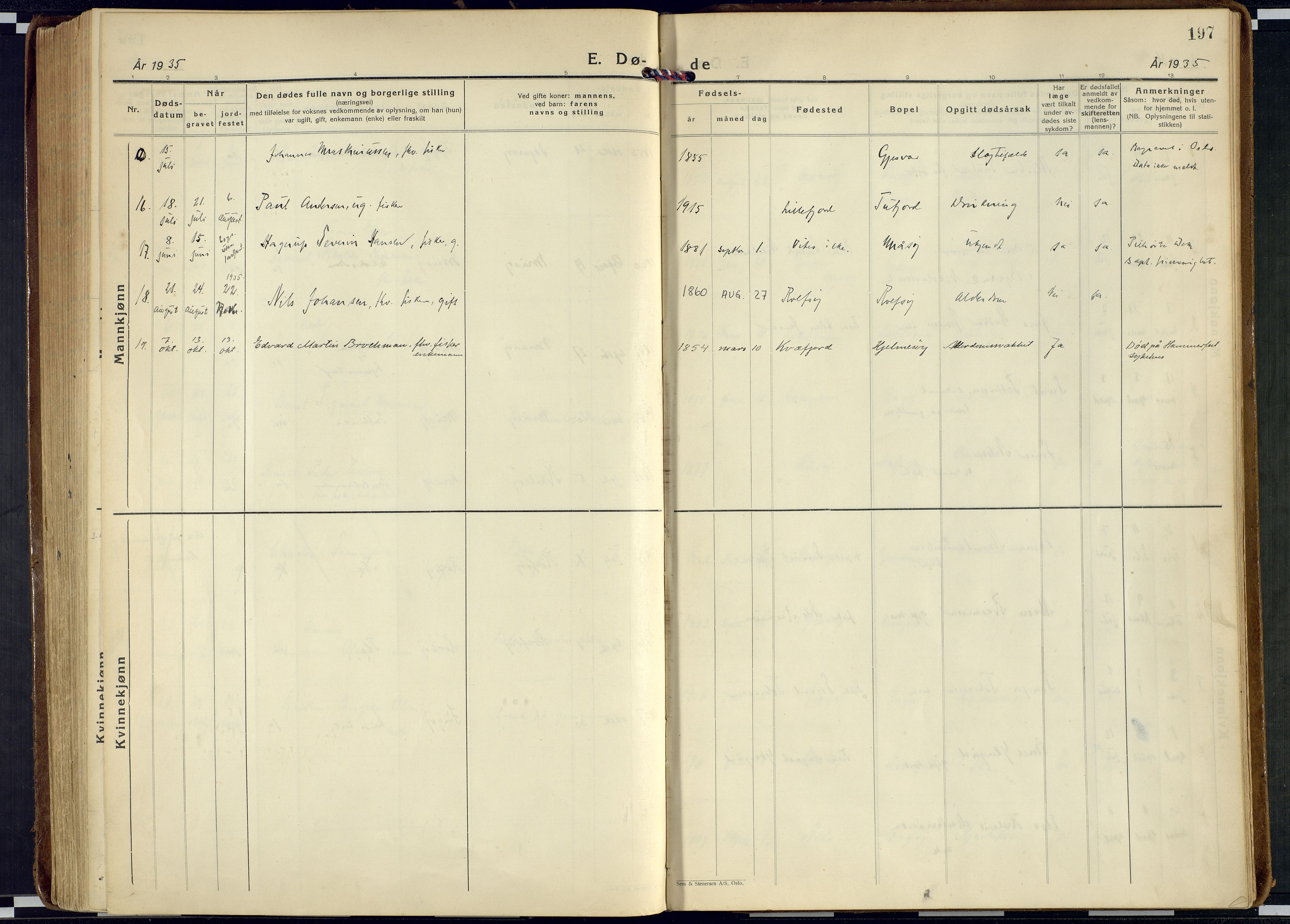 Måsøy sokneprestkontor, AV/SATØ-S-1348/H/Ha/L0011kirke: Parish register (official) no. 11, 1933-1947, p. 197