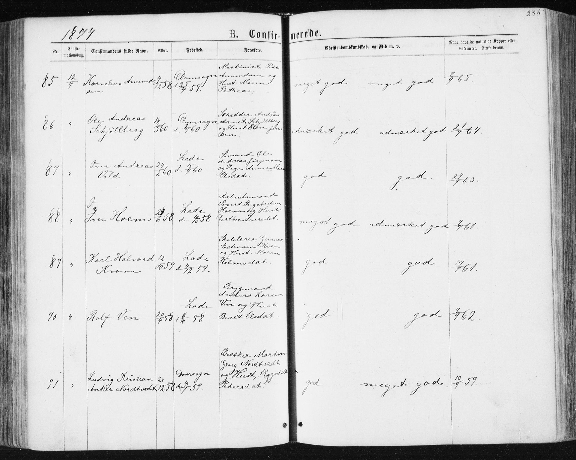 Ministerialprotokoller, klokkerbøker og fødselsregistre - Sør-Trøndelag, AV/SAT-A-1456/604/L0186: Parish register (official) no. 604A07, 1866-1877, p. 286