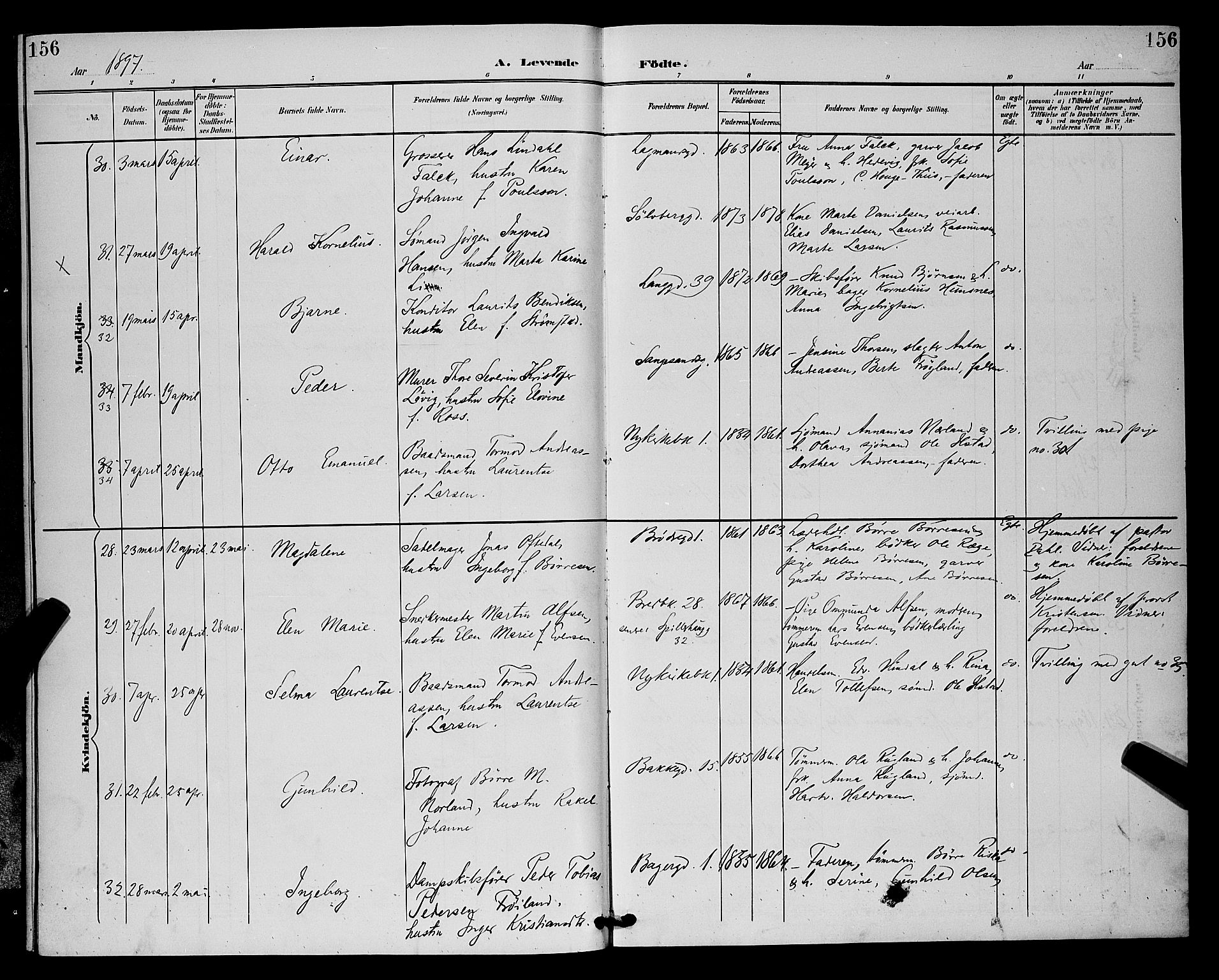 St. Petri sokneprestkontor, AV/SAST-A-101813/001/30/30BB/L0006: Parish register (copy) no. B 6, 1890-1897, p. 156