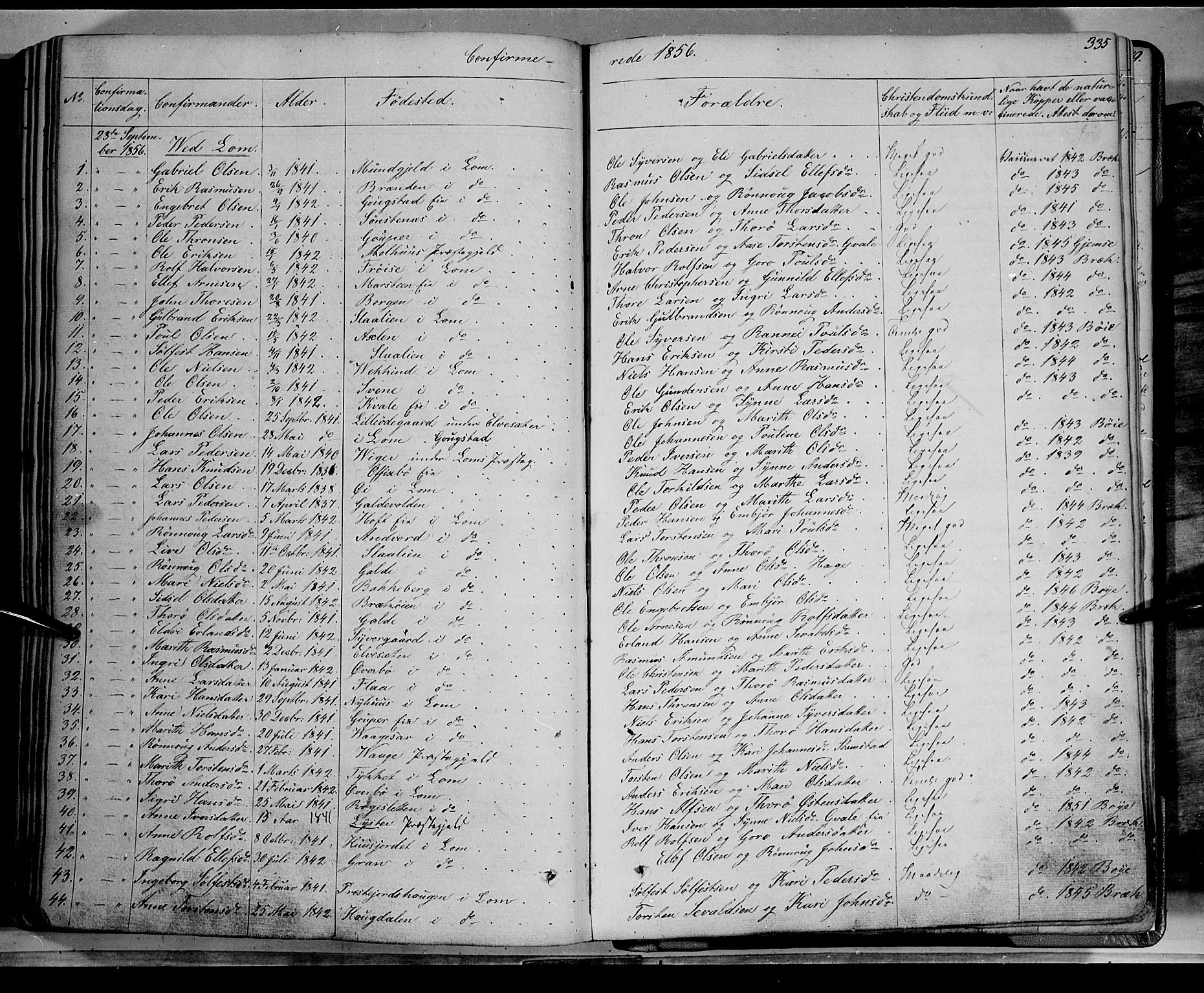 Lom prestekontor, SAH/PREST-070/K/L0006: Parish register (official) no. 6A, 1837-1863, p. 335