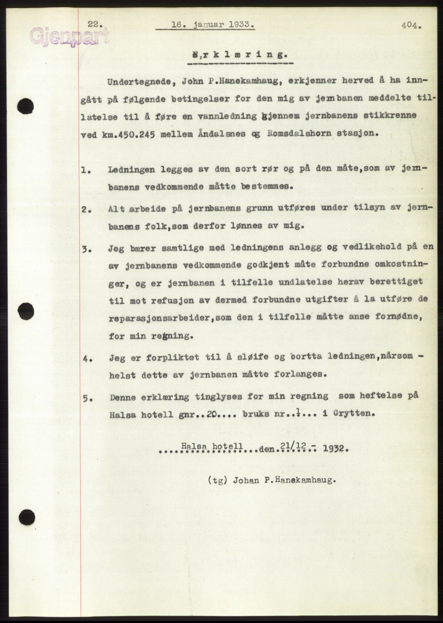 Romsdal sorenskriveri, AV/SAT-A-4149/1/2/2C/L0062: Mortgage book no. 56, 1932-1933, Deed date: 16.01.1933