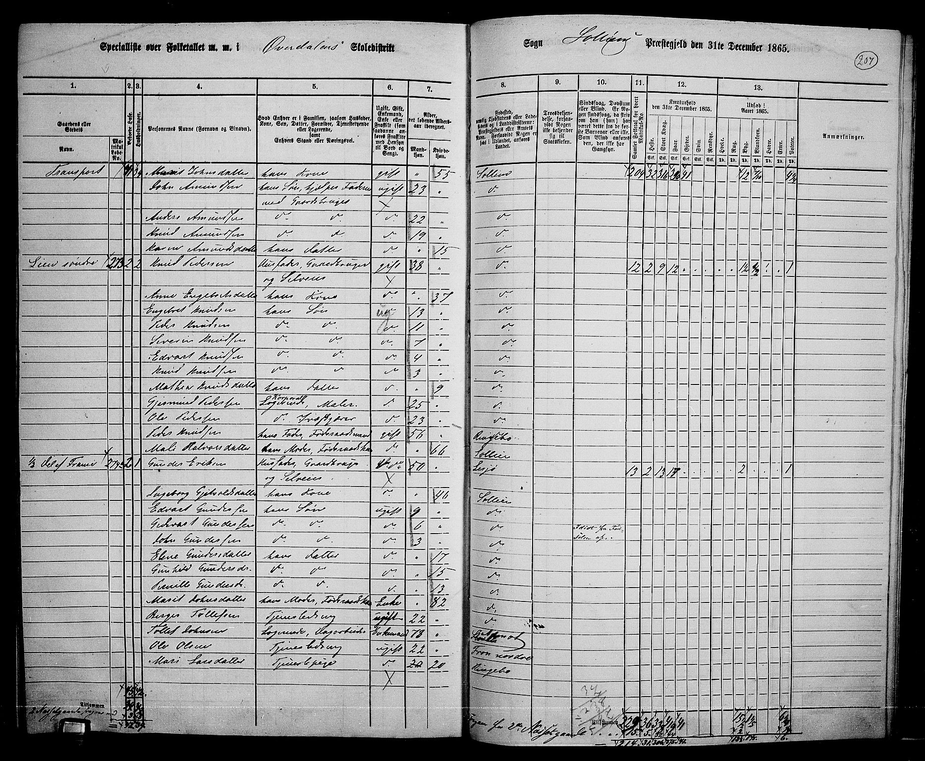 RA, 1865 census for Sollia, 1865, p. 15