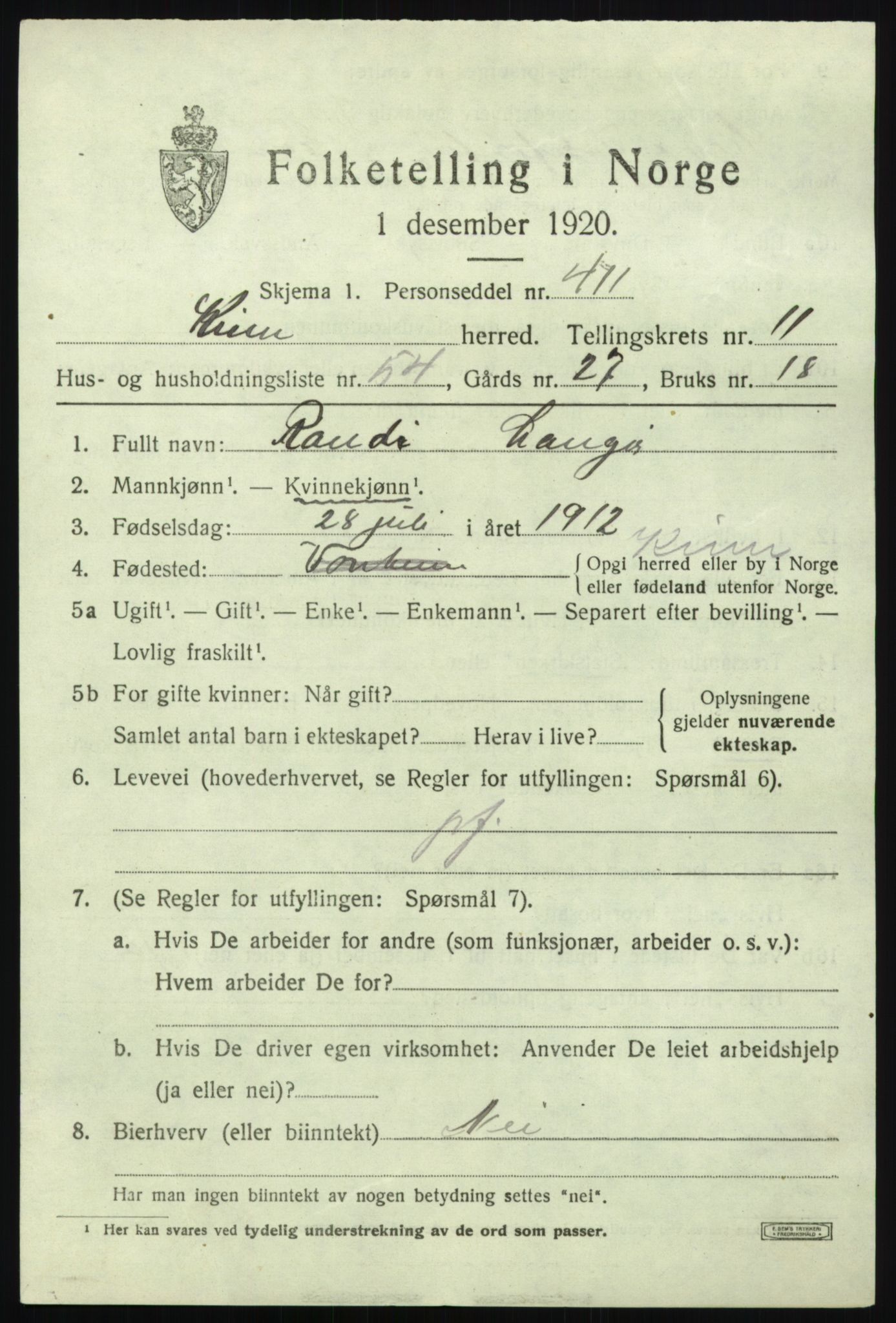 SAB, 1920 census for Kinn, 1920, p. 4495