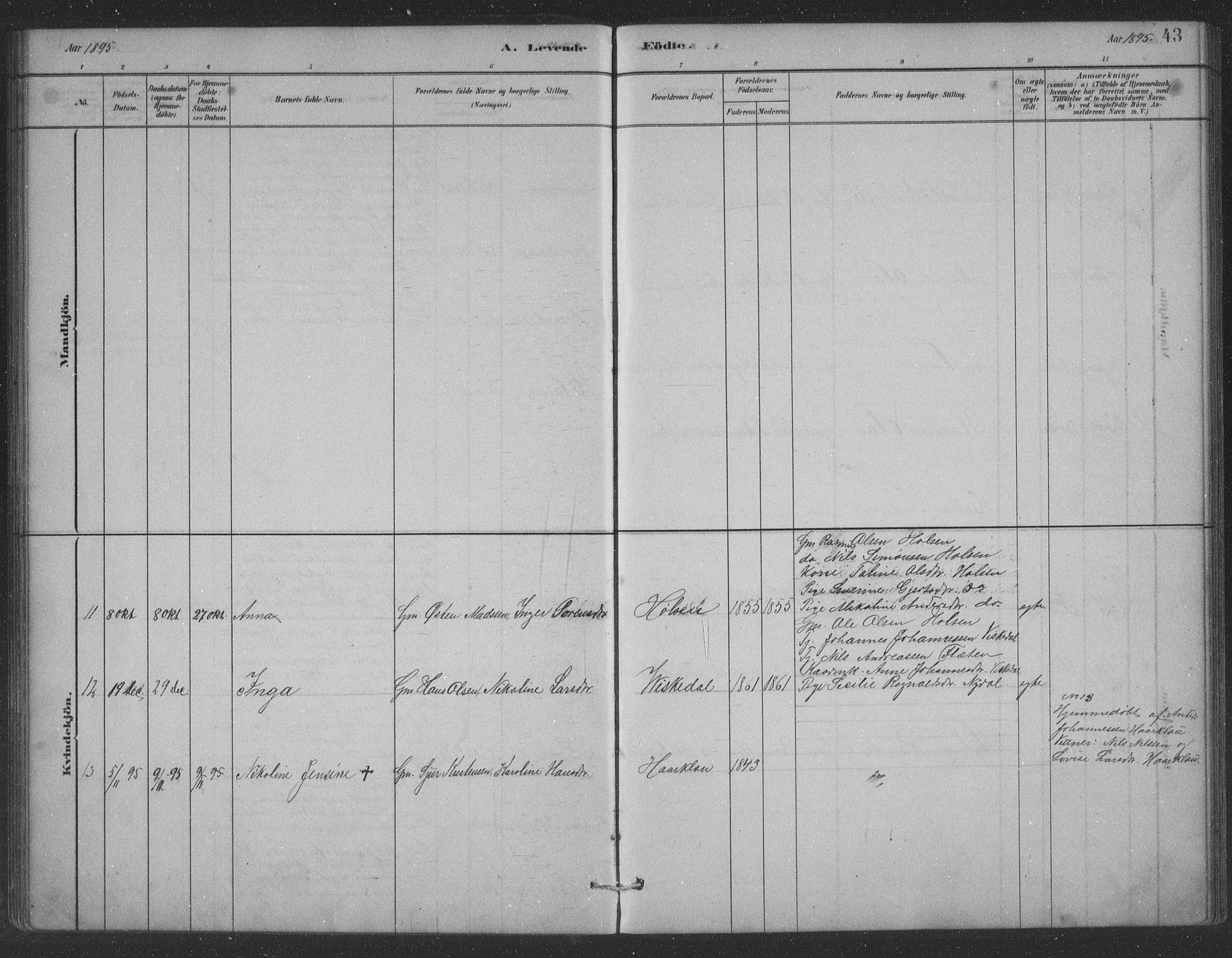 Førde sokneprestembete, AV/SAB-A-79901/H/Hab/Habc/L0002: Parish register (copy) no. C 2, 1881-1911, p. 43