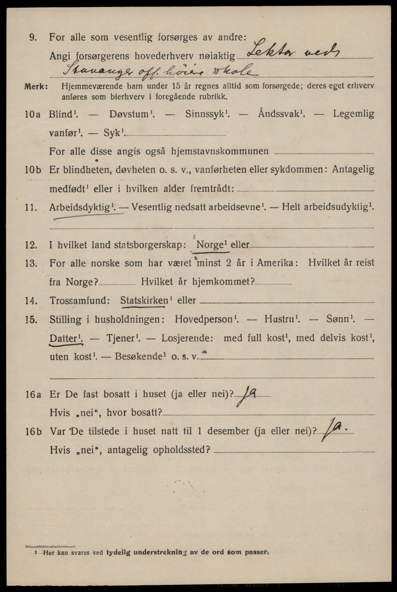 SAST, 1920 census for Stavanger, 1920, p. 118697