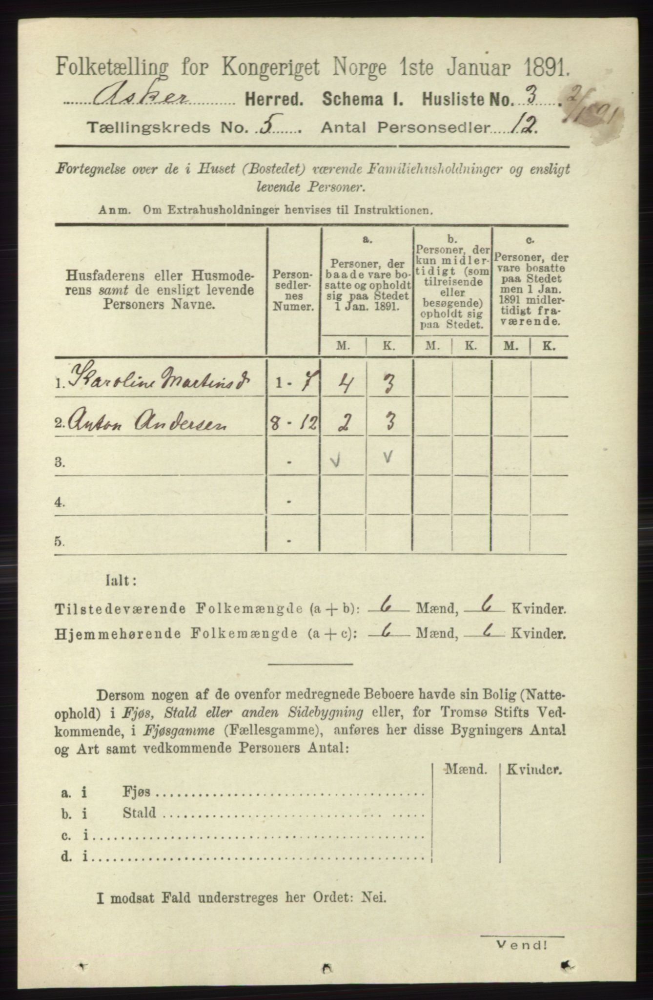 RA, 1891 census for 0220 Asker, 1891, p. 3634