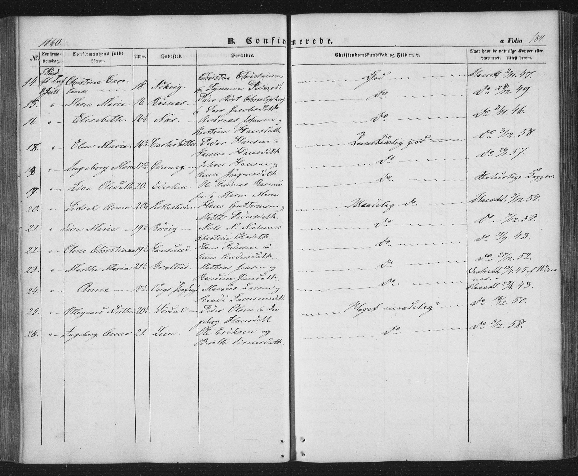 Ministerialprotokoller, klokkerbøker og fødselsregistre - Nordland, AV/SAT-A-1459/859/L0844: Parish register (official) no. 859A04, 1849-1862, p. 184