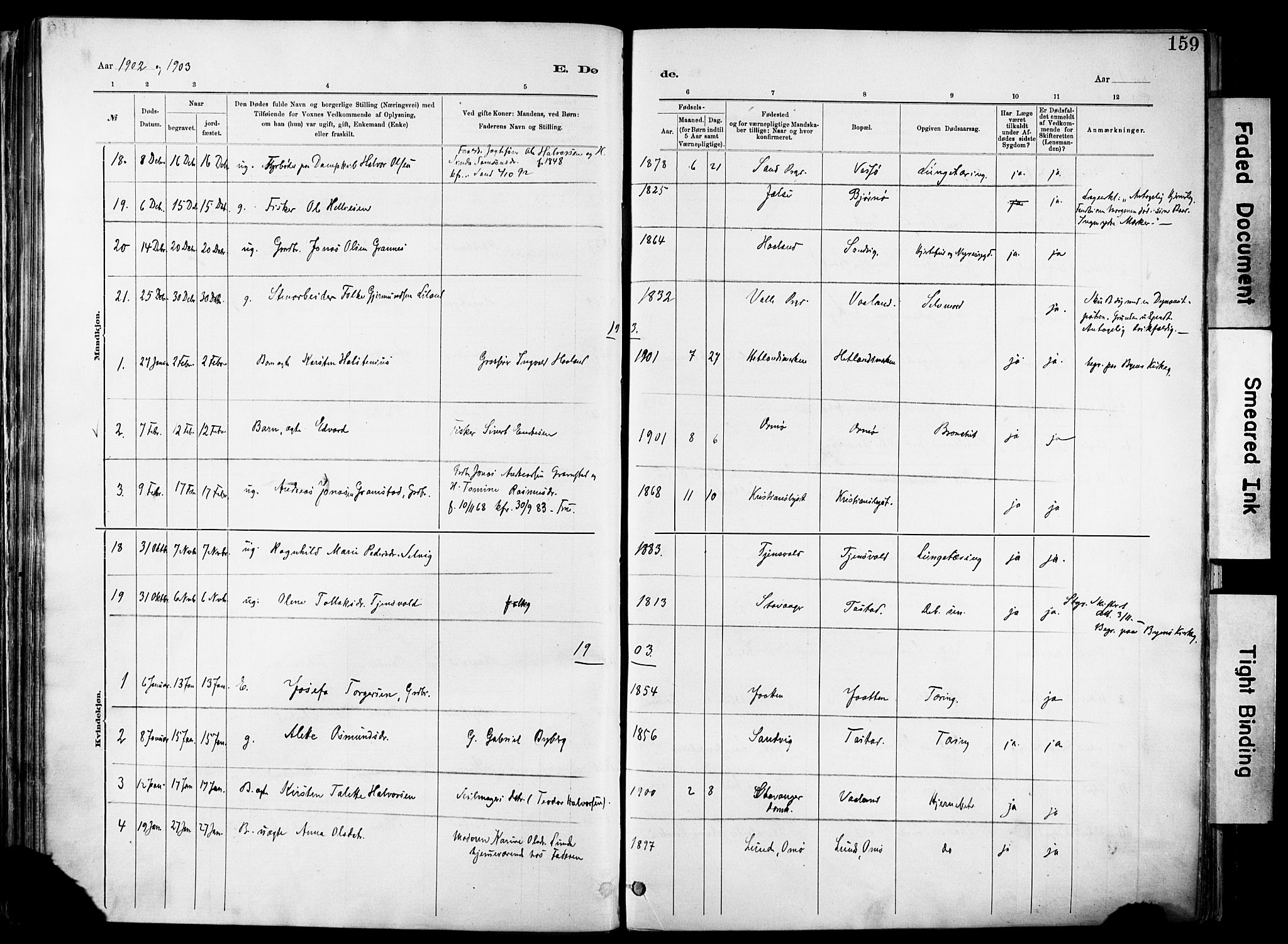 Hetland sokneprestkontor, SAST/A-101826/30/30BA/L0012: Parish register (official) no. A 12, 1882-1912, p. 159