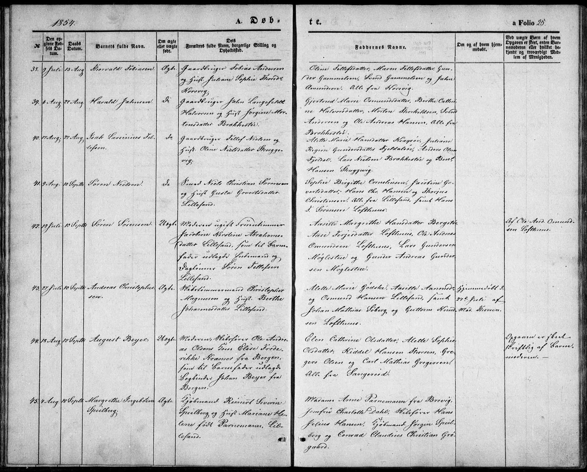 Vestre Moland sokneprestkontor, SAK/1111-0046/F/Fb/Fbb/L0003: Parish register (copy) no. B 3, 1851-1861, p. 25
