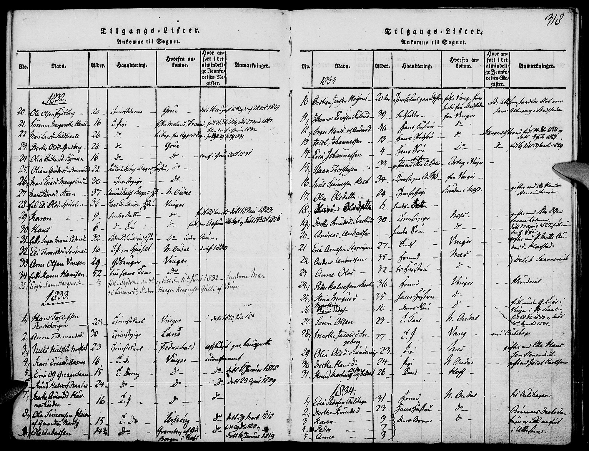 Strøm-Odalen prestekontor, SAH/PREST-028/H/Ha/Haa/L0006: Parish register (official) no. 6, 1814-1850, p. 318