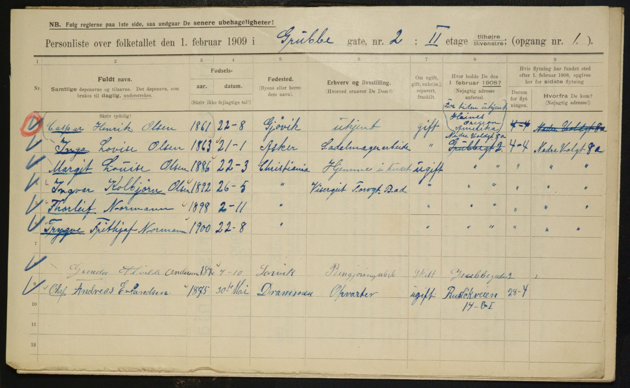 OBA, Municipal Census 1909 for Kristiania, 1909, p. 27443