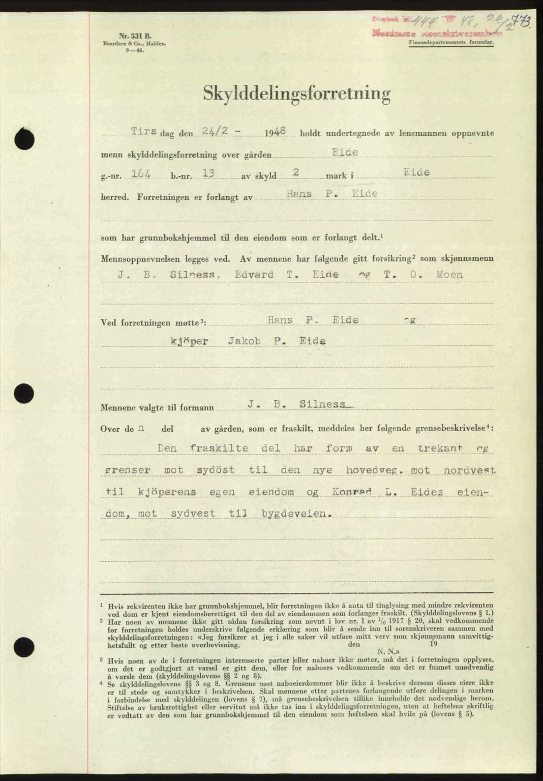 Nordmøre sorenskriveri, AV/SAT-A-4132/1/2/2Ca: Mortgage book no. A107, 1947-1948, Diary no: : 444/1948