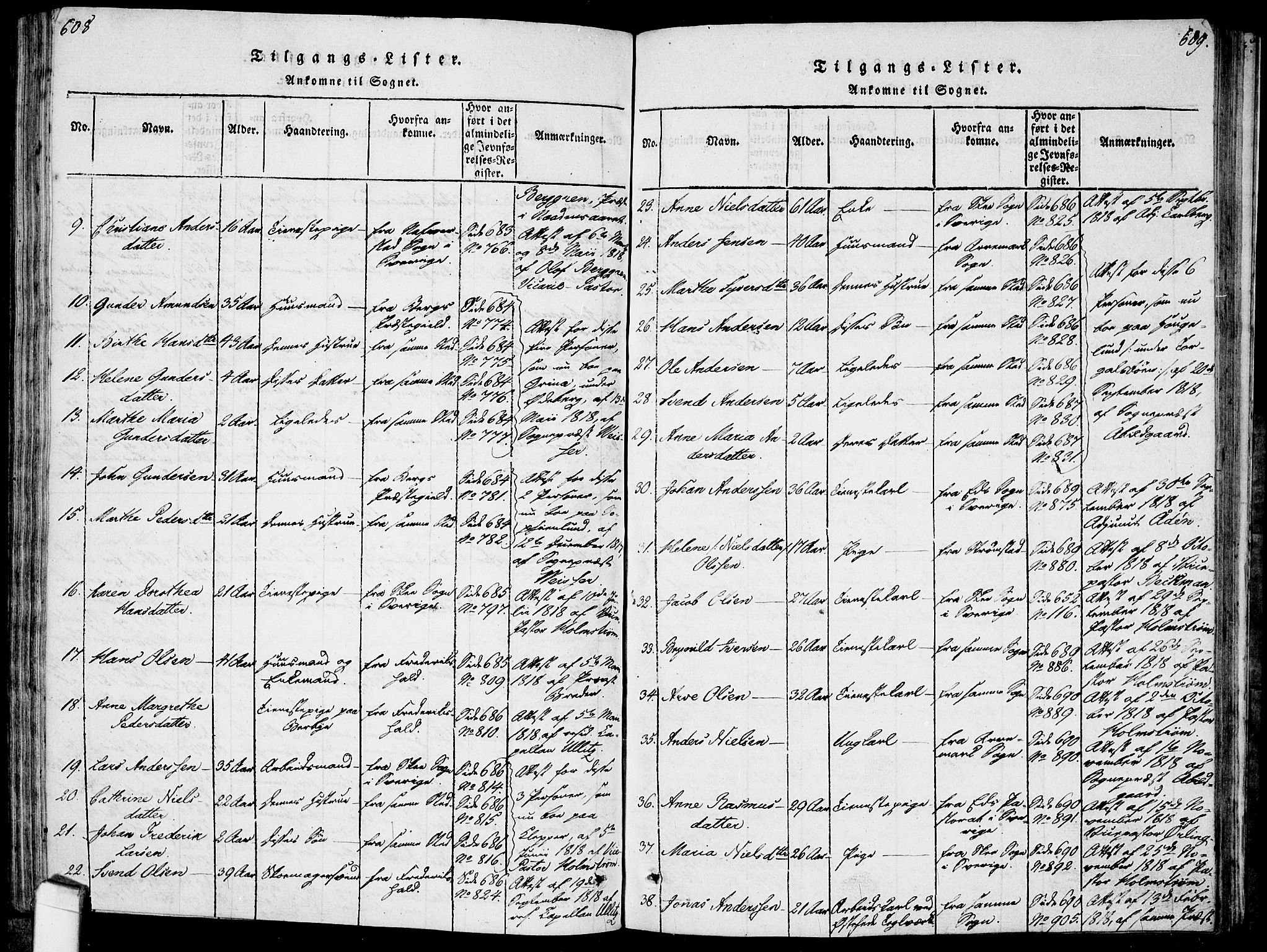 Idd prestekontor Kirkebøker, AV/SAO-A-10911/F/Fc/L0002: Parish register (official) no. III 2, 1815-1831, p. 608-609