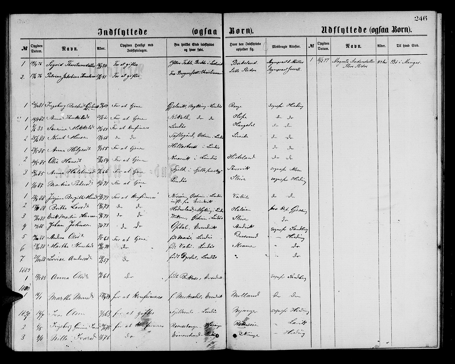 Masfjorden Sokneprestembete, SAB/A-77001: Parish register (copy) no. A 2, 1876-1891, p. 246