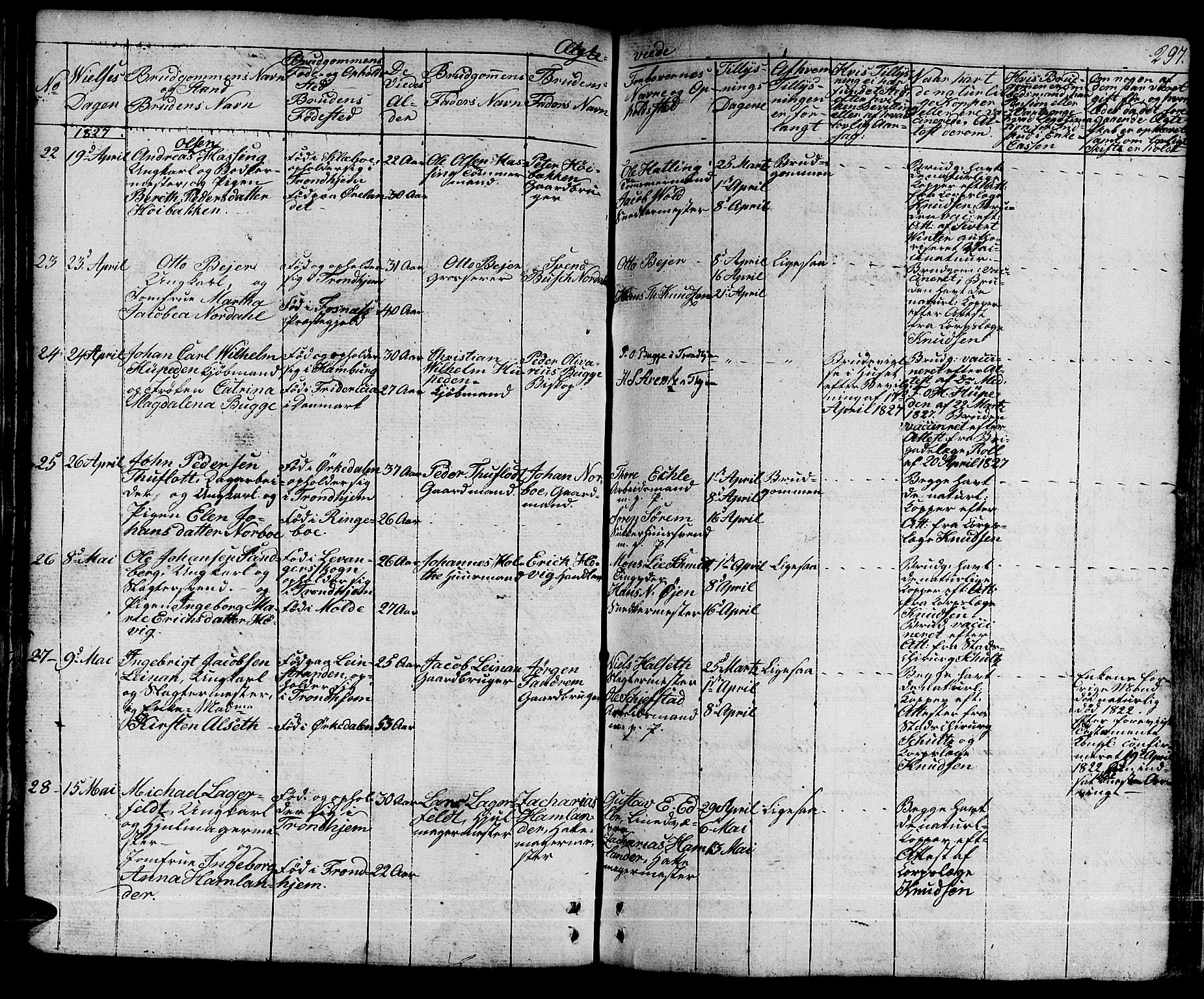 Ministerialprotokoller, klokkerbøker og fødselsregistre - Sør-Trøndelag, AV/SAT-A-1456/601/L0045: Parish register (official) no. 601A13, 1821-1831, p. 297