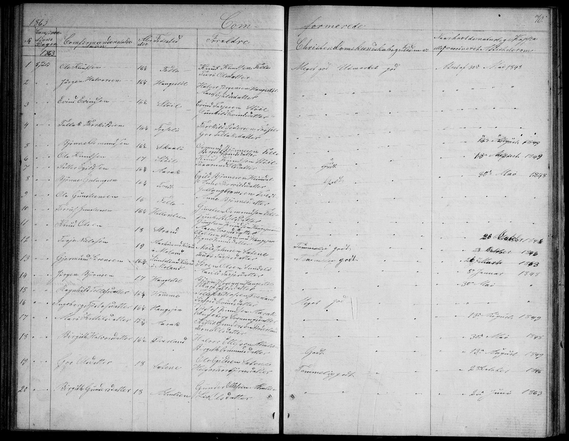 Nissedal kirkebøker, SAKO/A-288/G/Gb/L0002: Parish register (copy) no. II 2, 1863-1892, p. 70