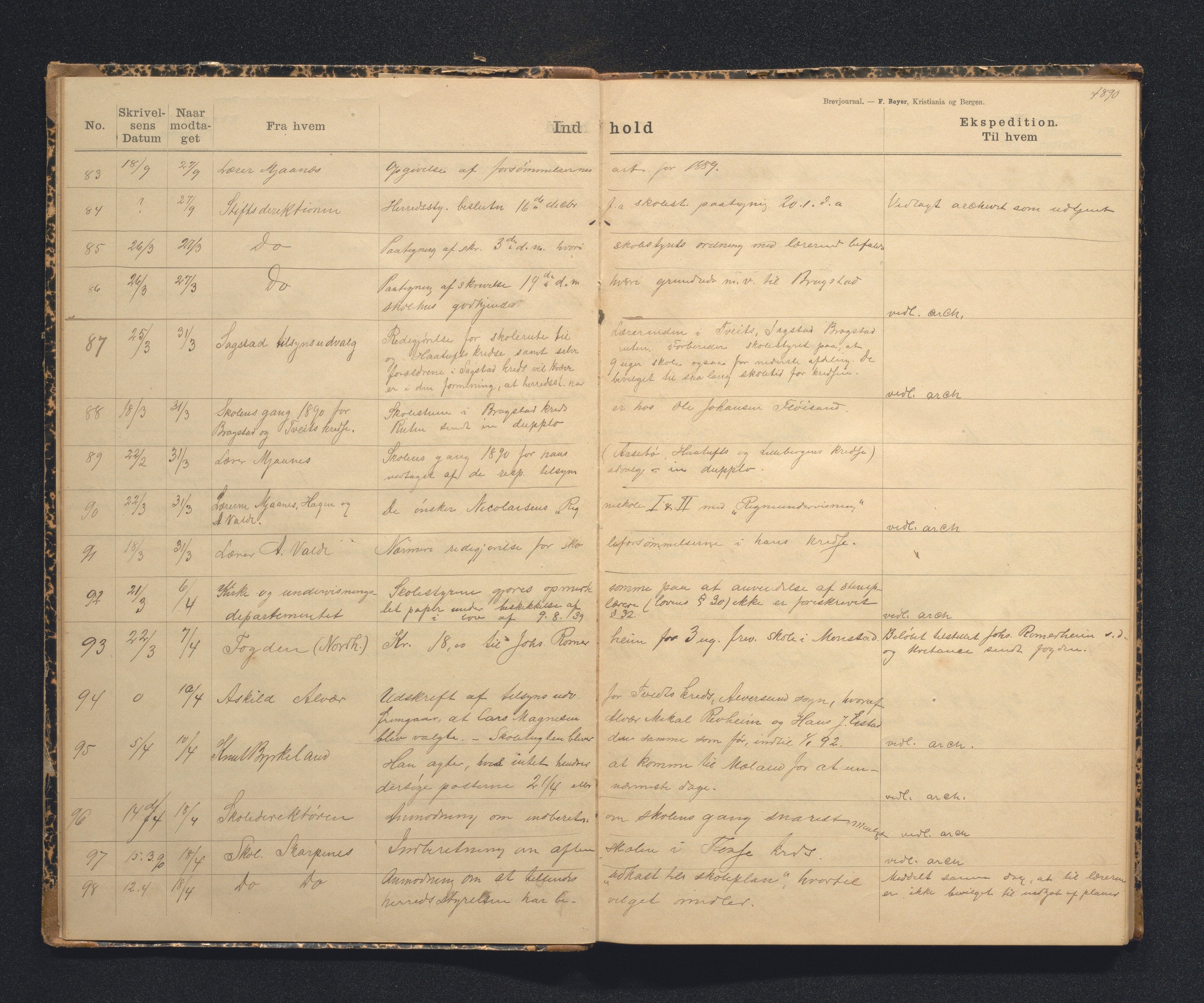 Alversund kommune. Skulestyret, IKAH/1257-211/C/Ca/L0001: Brevjournal for Alversund skulestyre, 1889-1899
