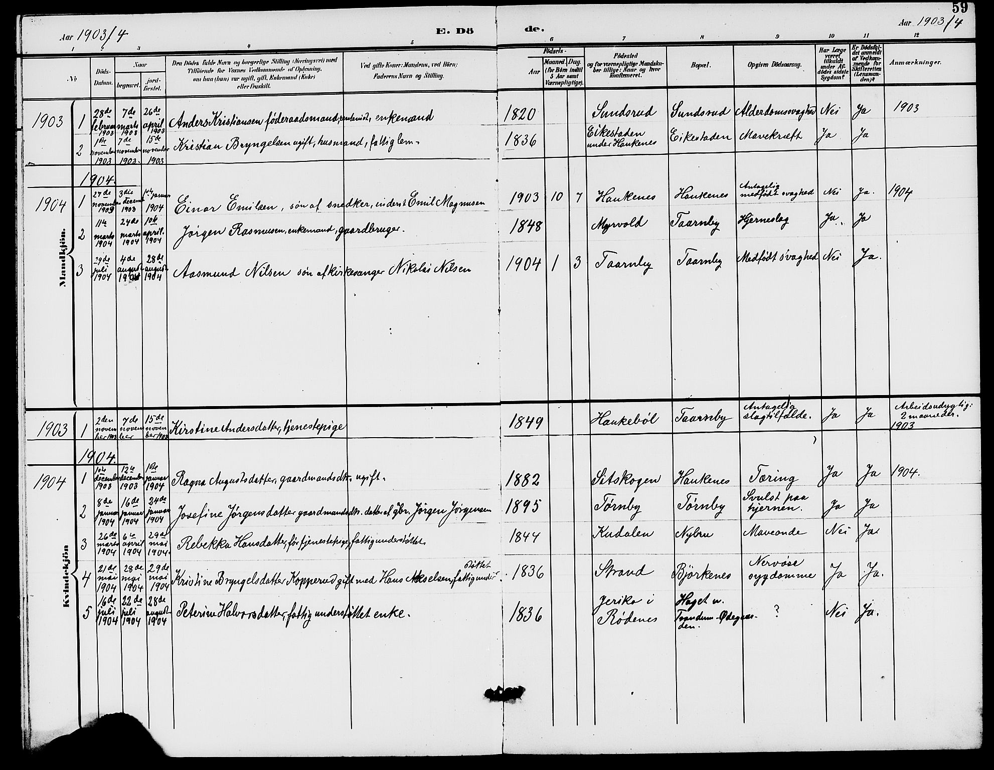 Rødenes prestekontor Kirkebøker, AV/SAO-A-2005/G/Gb/L0001: Parish register (copy) no. II 1, 1901-1910, p. 59