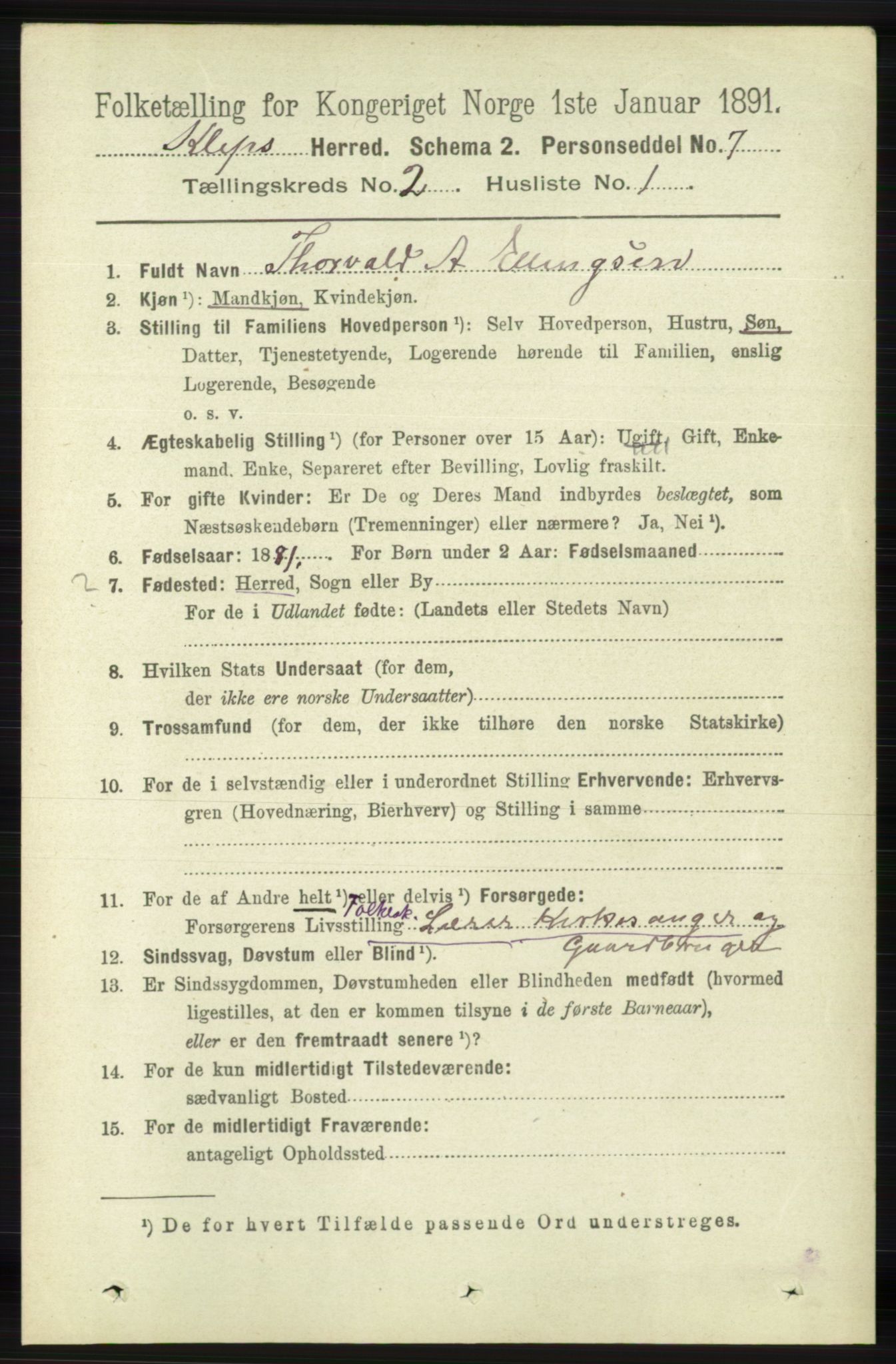 RA, 1891 census for 1120 Klepp, 1891, p. 365