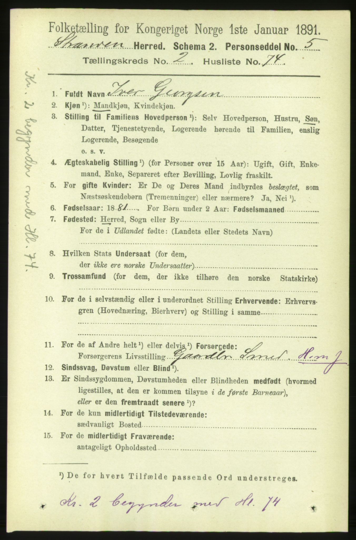 RA, 1891 census for 1525 Stranda, 1891, p. 301