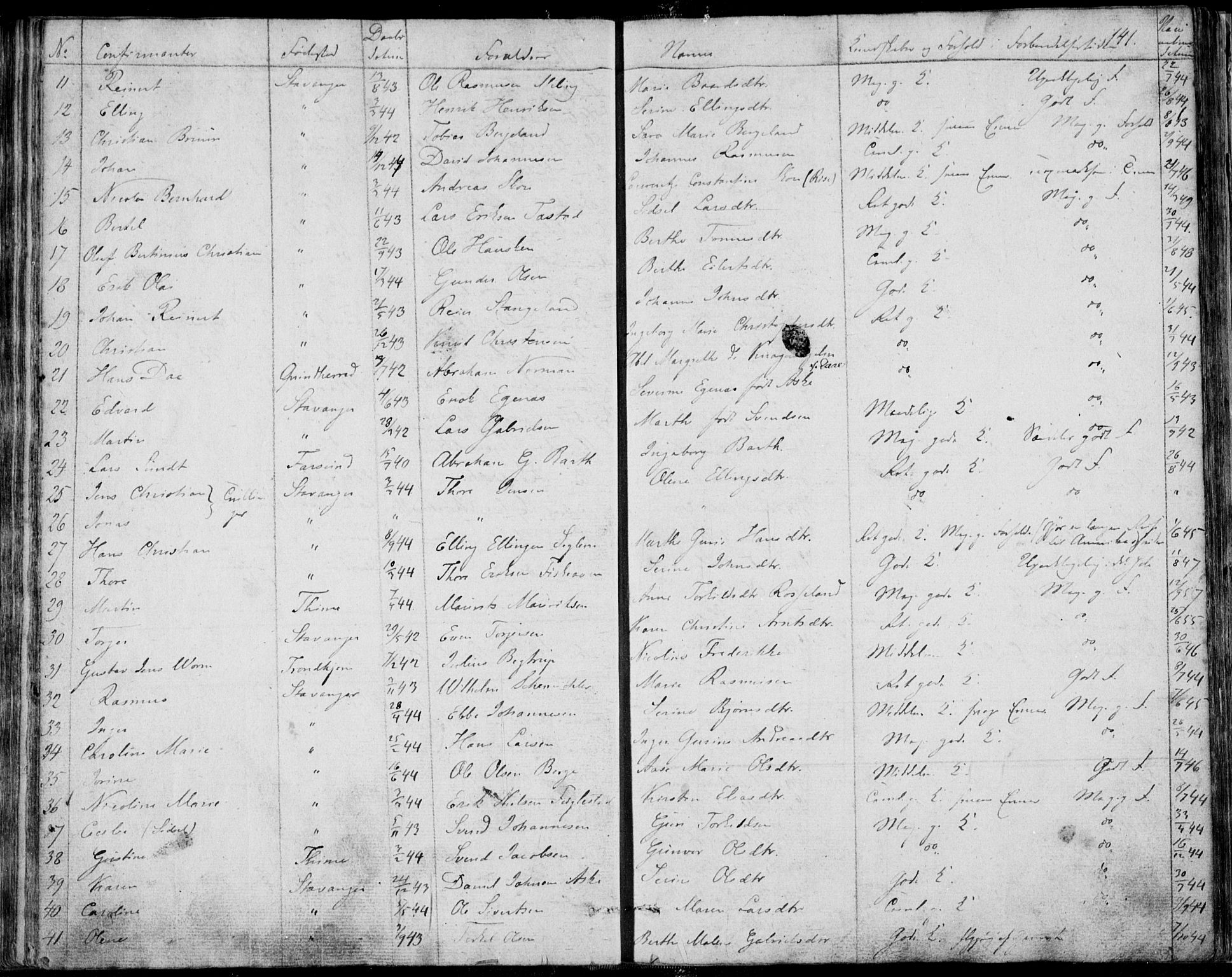 Domkirken sokneprestkontor, AV/SAST-A-101812/001/30/30BA/L0013: Parish register (official) no. A 12, 1823-1861, p. 141