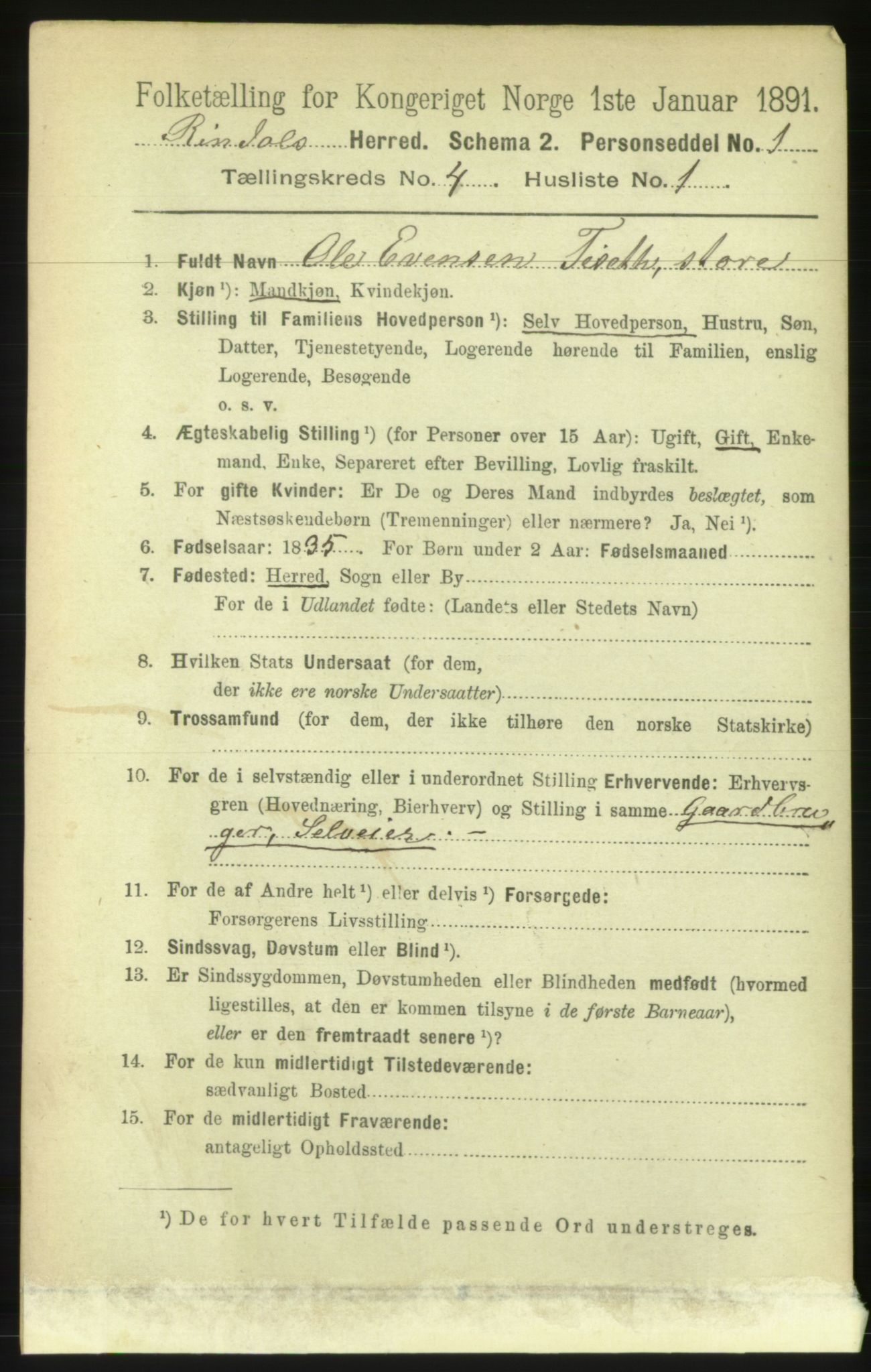 RA, 1891 census for 1567 Rindal, 1891, p. 1204