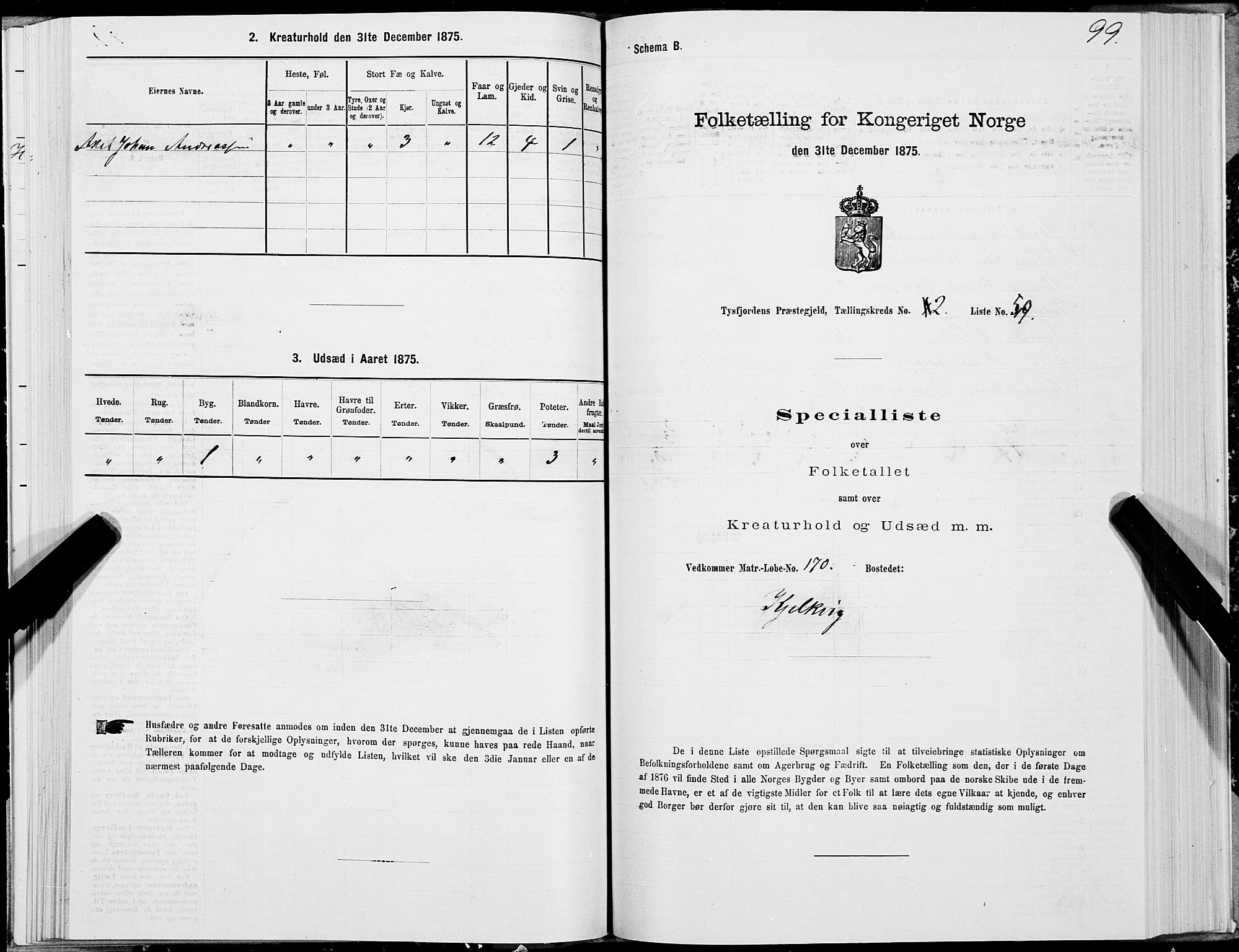 SAT, 1875 census for 1850P Tysfjord, 1875, p. 2099