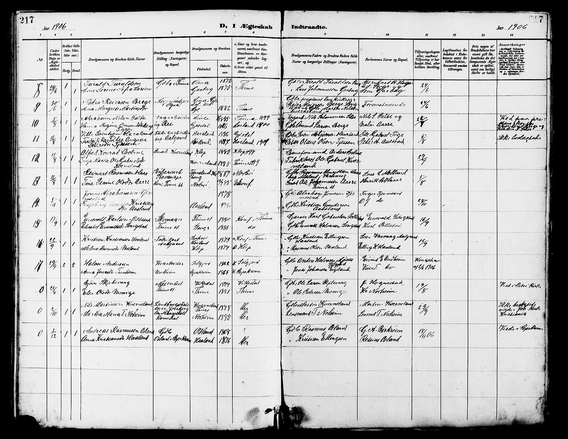 Lye sokneprestkontor, AV/SAST-A-101794/001/30BB/L0007: Parish register (copy) no. B 8, 1889-1909, p. 217