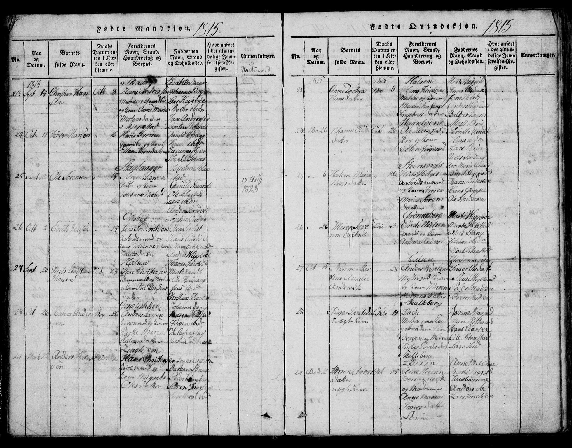 Tjølling kirkebøker, AV/SAKO-A-60/G/Ga/L0001: Parish register (copy) no. 1, 1814-1835, p. 14-15