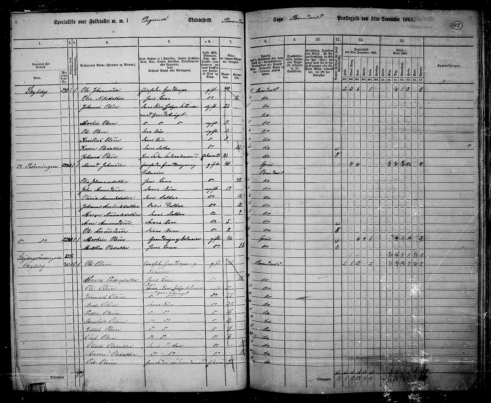 RA, 1865 census for Brandval, 1865, p. 78