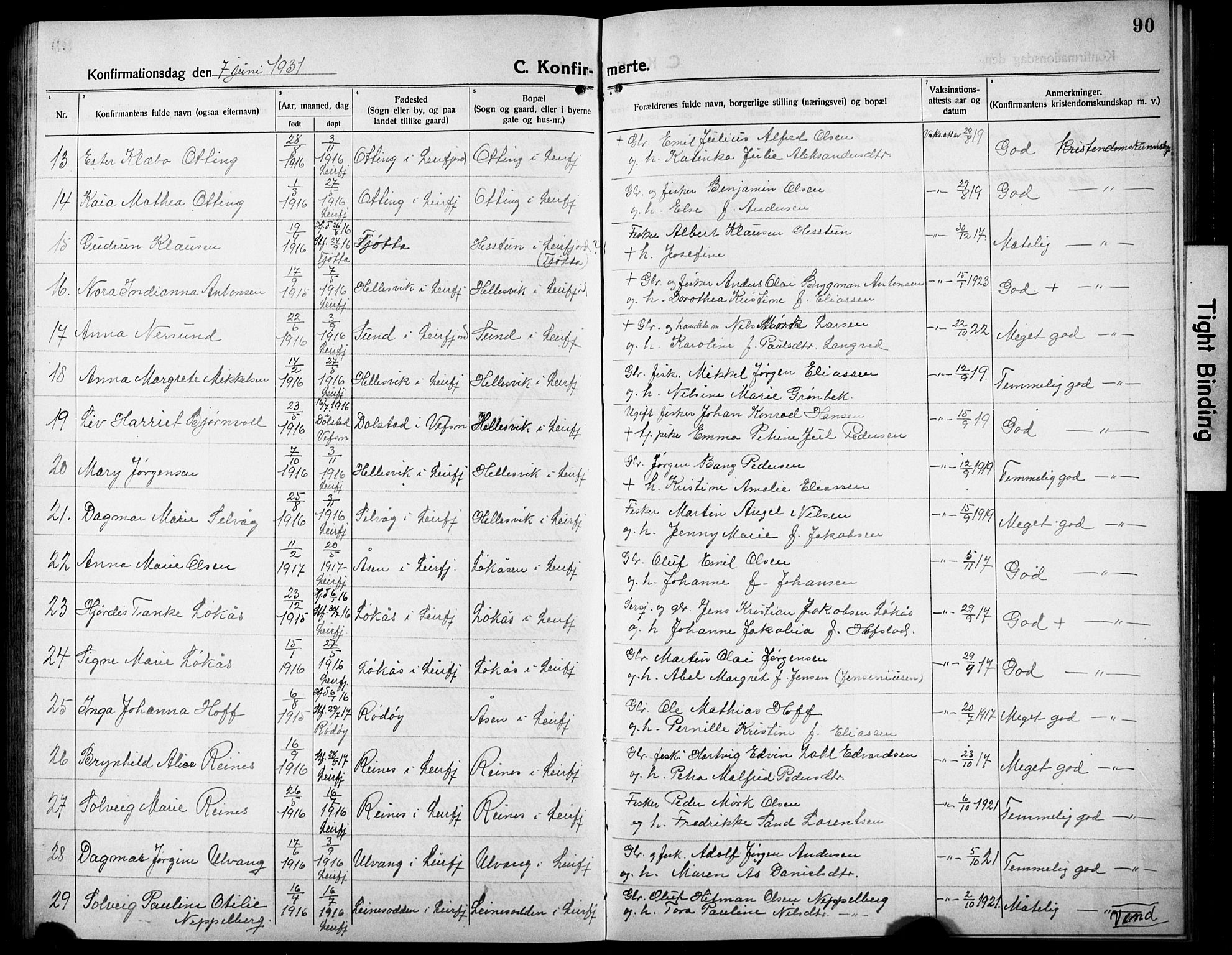 Ministerialprotokoller, klokkerbøker og fødselsregistre - Nordland, AV/SAT-A-1459/832/L0495: Parish register (copy) no. 832C02, 1920-1932, p. 90