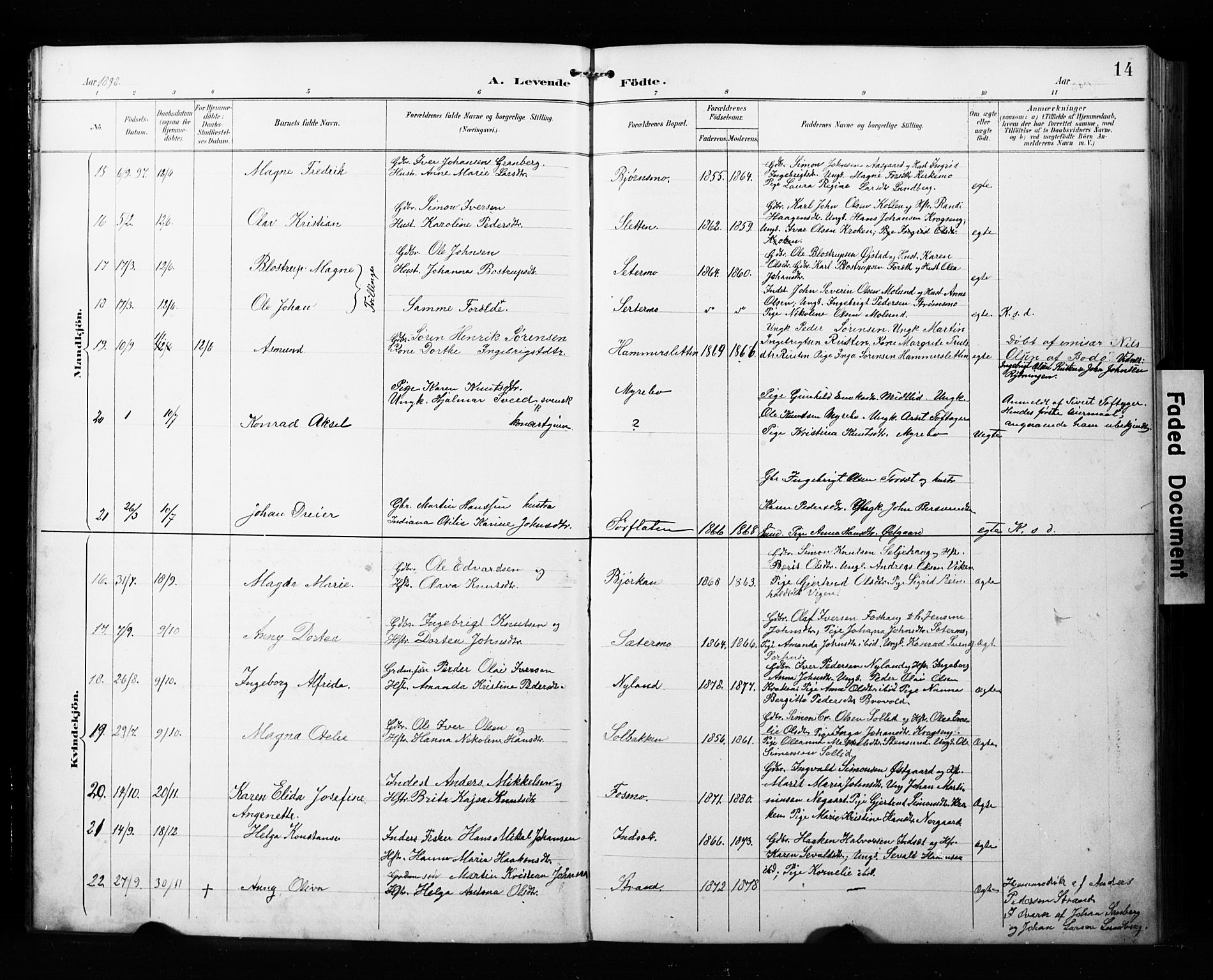 Målselv sokneprestembete, AV/SATØ-S-1311/G/Ga/Gab/L0008klokker: Parish register (copy) no. 8, 1895-1913, p. 14