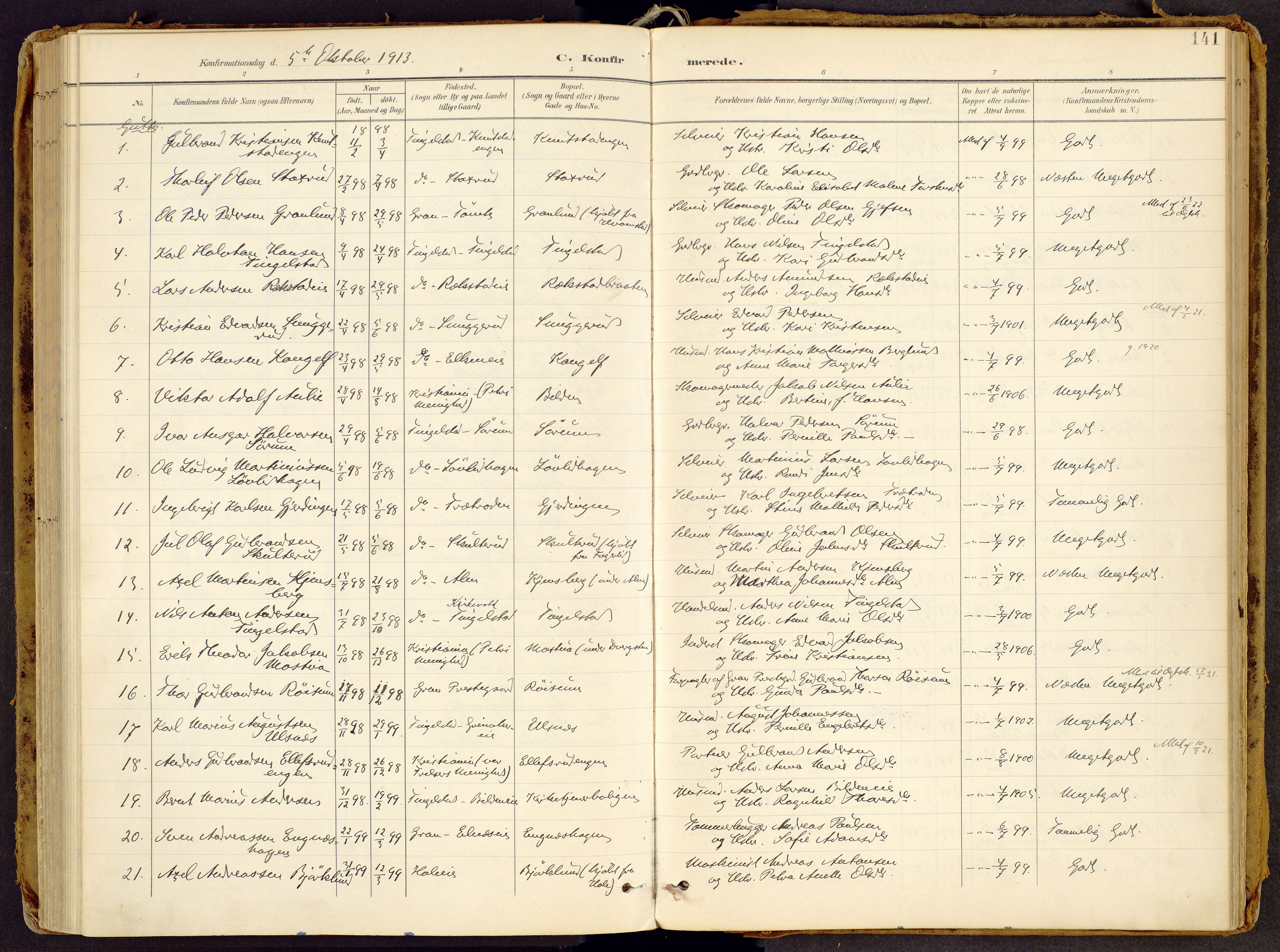 Brandbu prestekontor, SAH/PREST-114/H/Ha/Haa/L0002: Parish register (official) no. 2, 1899-1914, p. 141