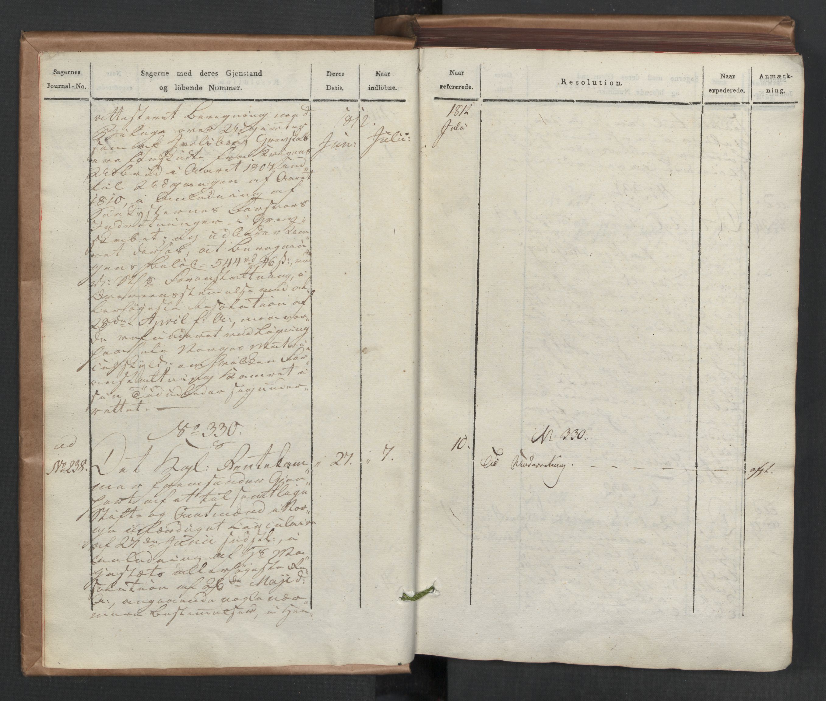 Stattholderembetet 1810-1814, 2. kontor (Kontor B), AV/RA-EA-5432/Aa/L0002: Kollegial referatprotokoll,  j.nr. 284-511,  l.nr. 328-639, 1812-1813, p. 4