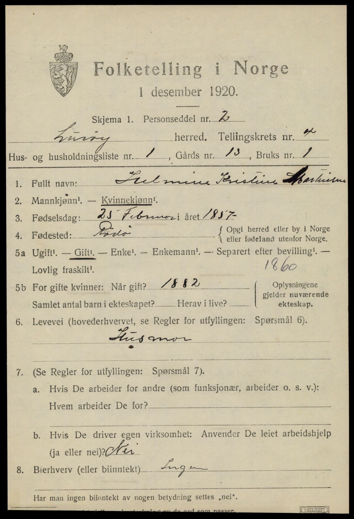 SAT, 1920 census for Lurøy, 1920, p. 2039