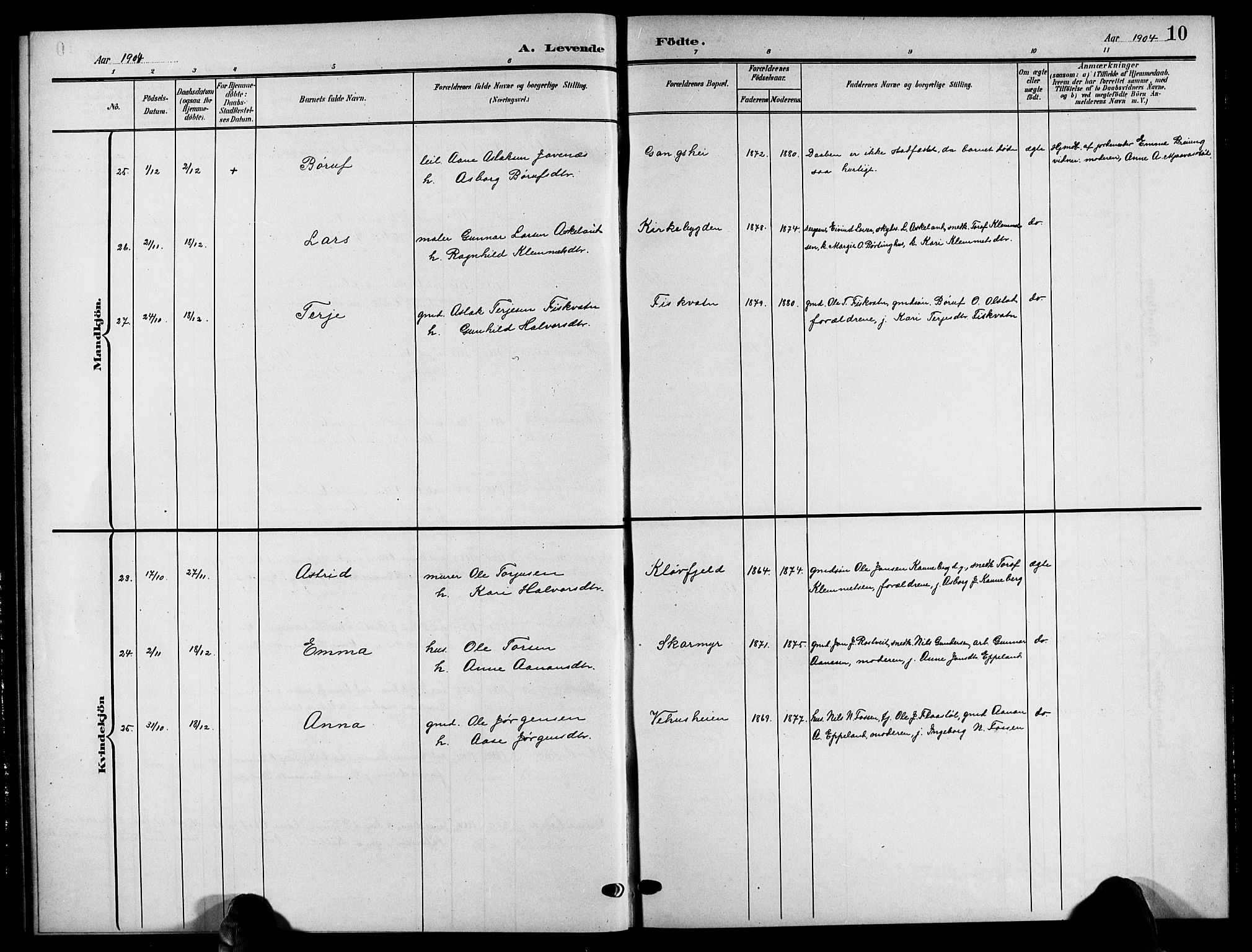 Åmli sokneprestkontor, SAK/1111-0050/F/Fb/Fbc/L0005: Parish register (copy) no. B 5, 1903-1916, p. 10