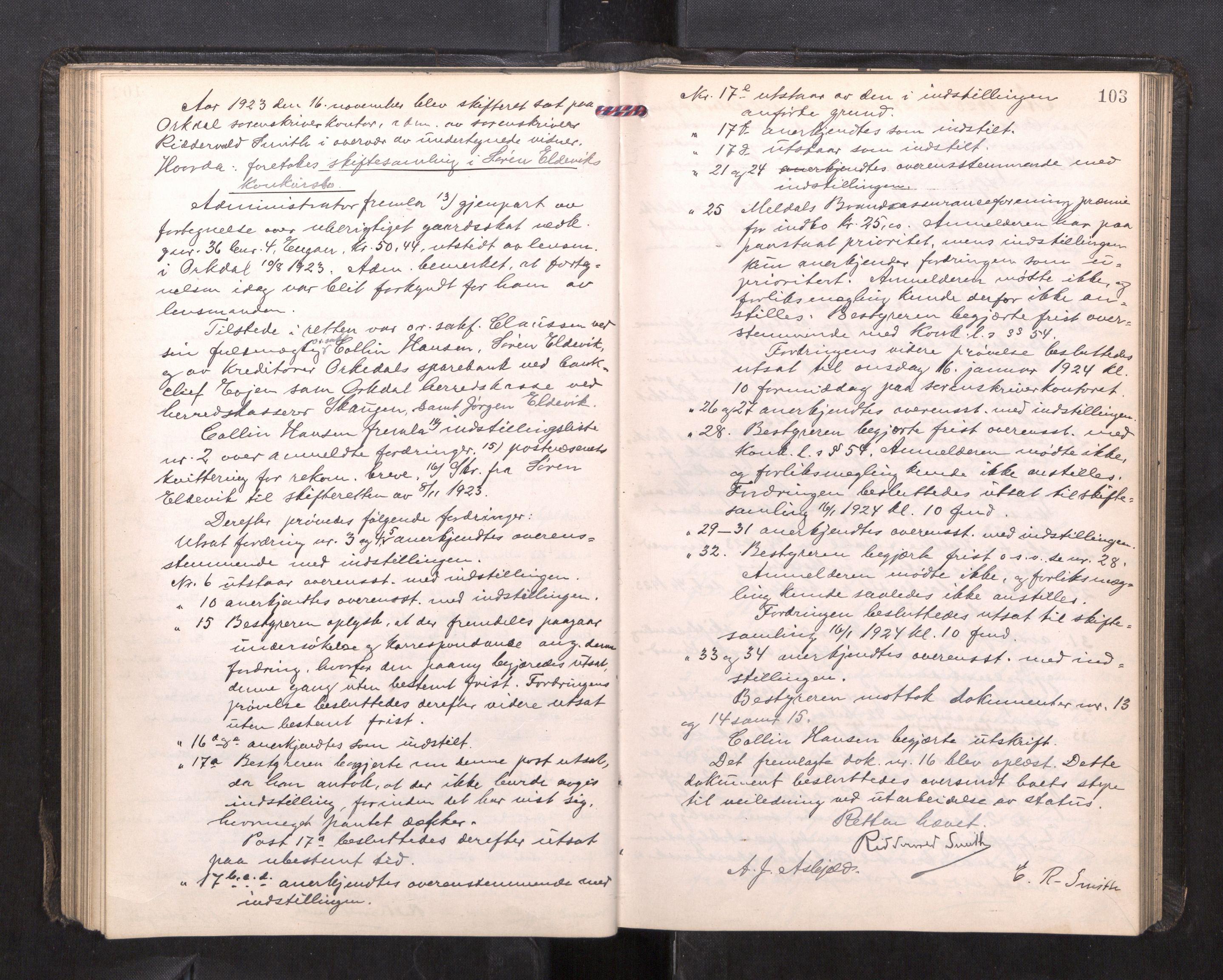 Orkdal sorenskriveri, AV/SAT-A-4169/1/3/3B/L0015: Skiftebehandlingsprotokoll, 1919-1927, p. 102b-103a