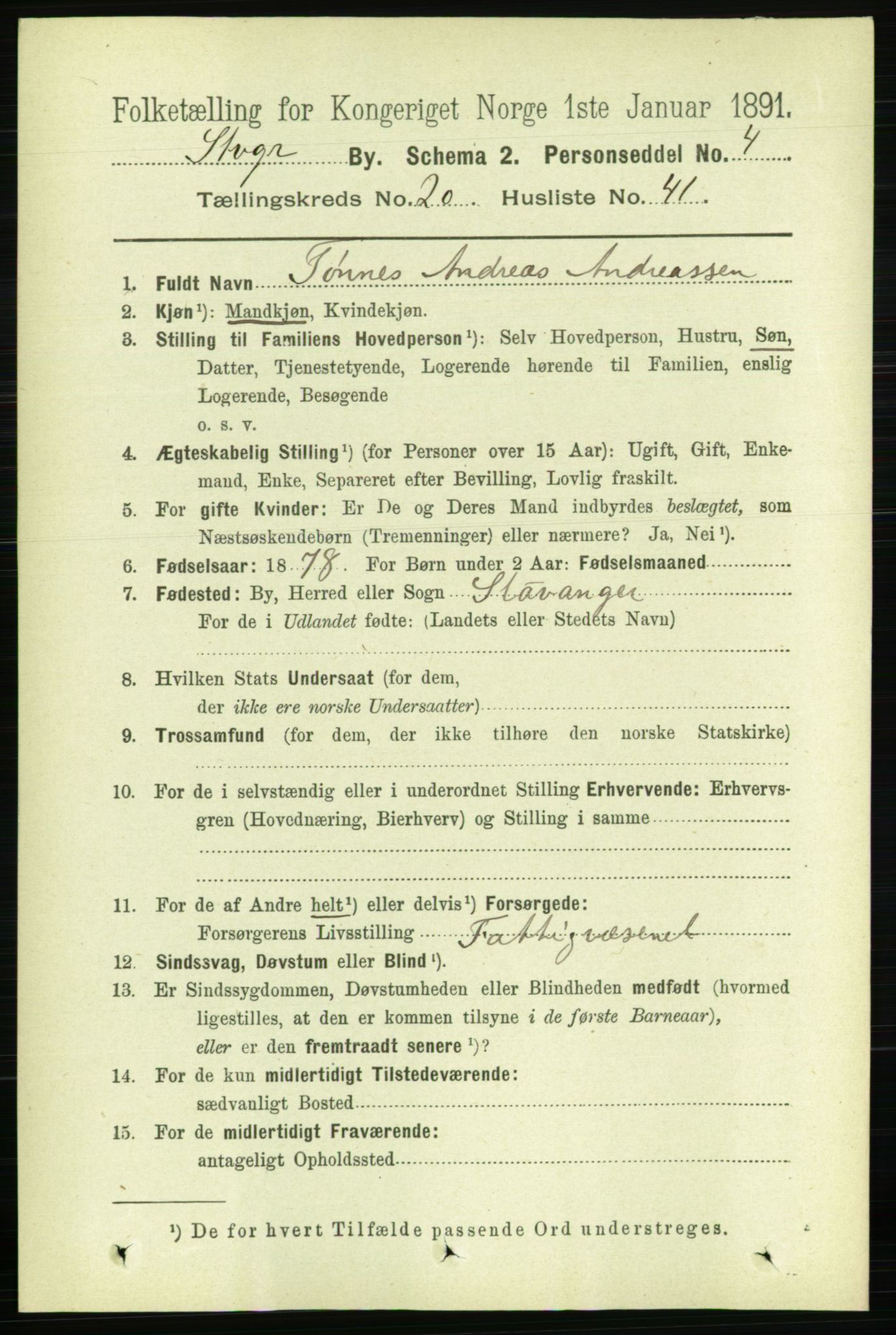 RA, 1891 census for 1103 Stavanger, 1891, p. 23399