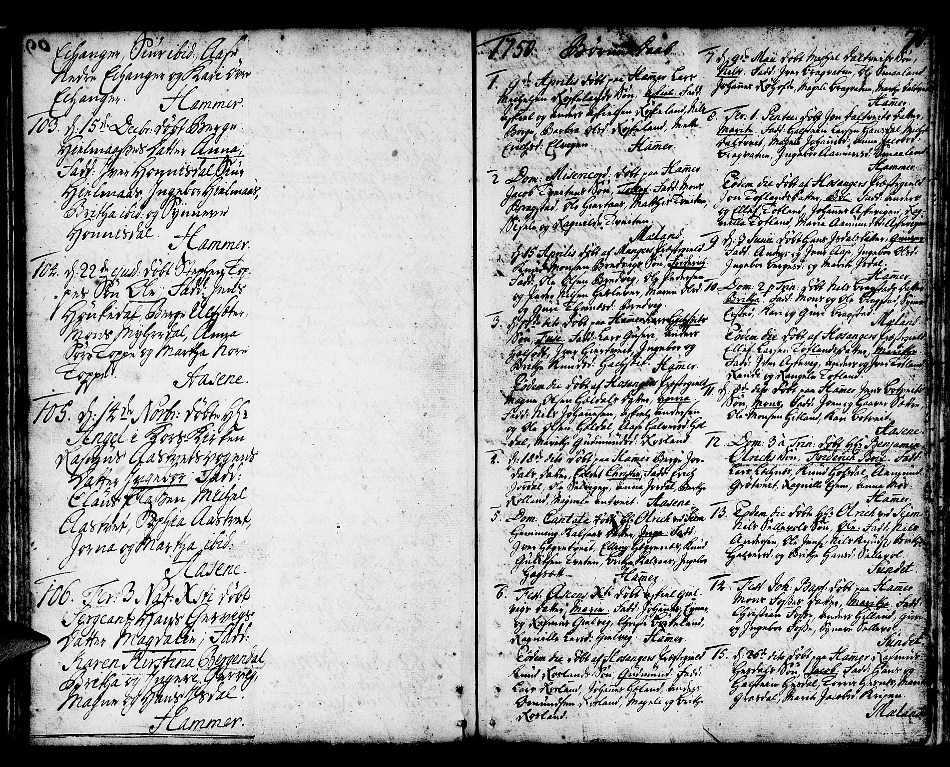 Hamre sokneprestembete, AV/SAB-A-75501/H/Ha/Haa/Haaa/L0006: Parish register (official) no. A 6, 1750-1761, p. 70