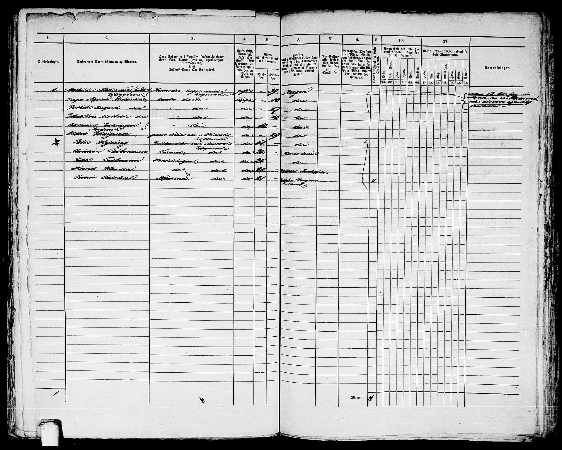 RA, 1865 census for Bergen, 1865, p. 878