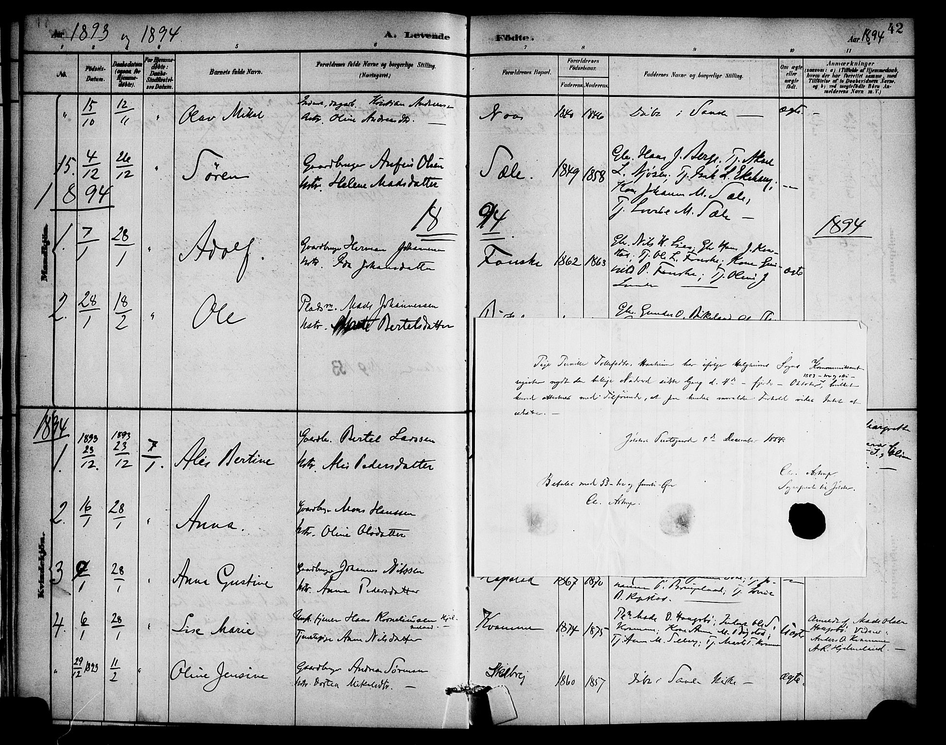 Gaular sokneprestembete, SAB/A-80001/H/Haa: Parish register (official) no. C 1, 1882-1897, p. 42