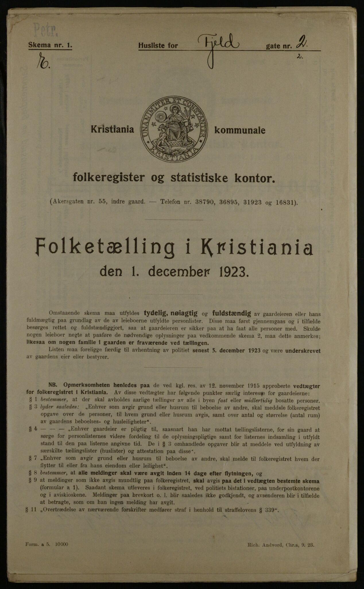 OBA, Municipal Census 1923 for Kristiania, 1923, p. 27383