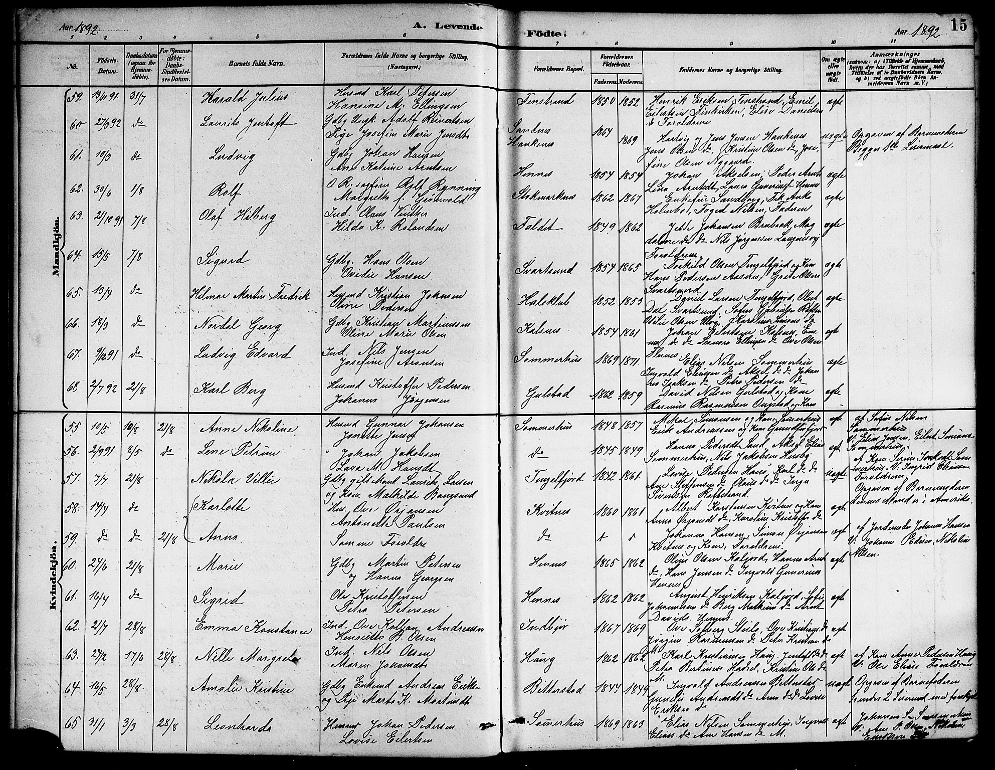 Ministerialprotokoller, klokkerbøker og fødselsregistre - Nordland, AV/SAT-A-1459/888/L1268: Parish register (copy) no. 888C06, 1891-1908, p. 15