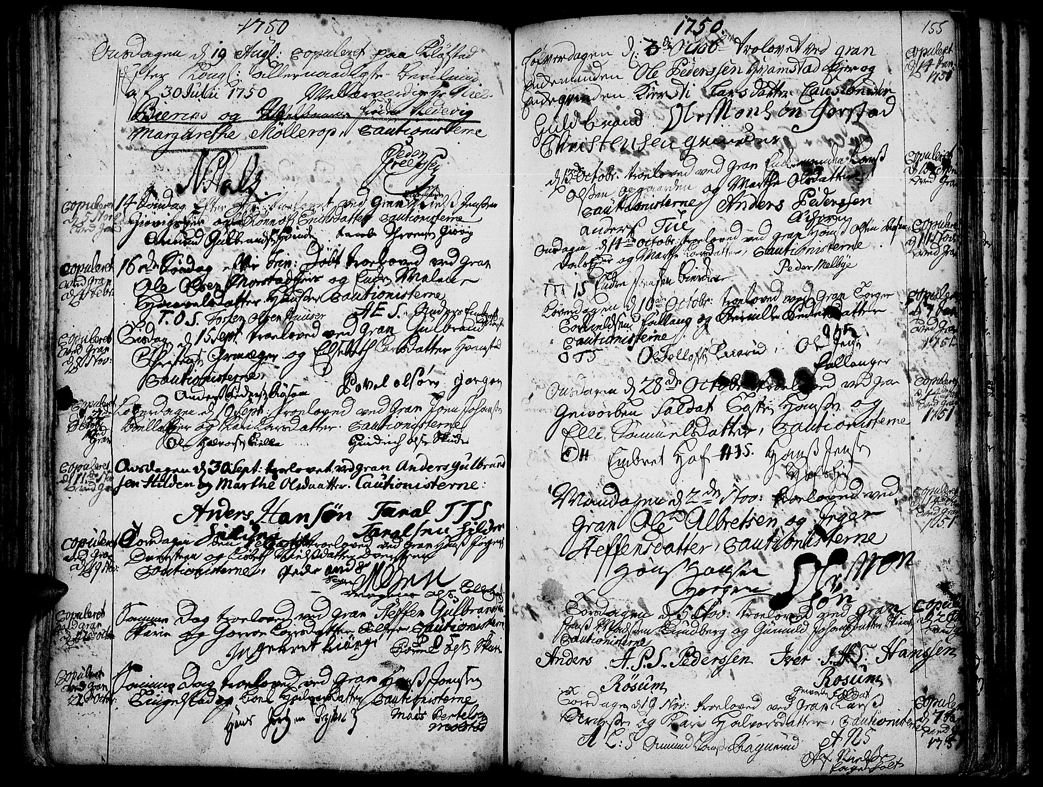 Gran prestekontor, SAH/PREST-112/H/Ha/Haa/L0003: Parish register (official) no. 3, 1745-1758, p. 155
