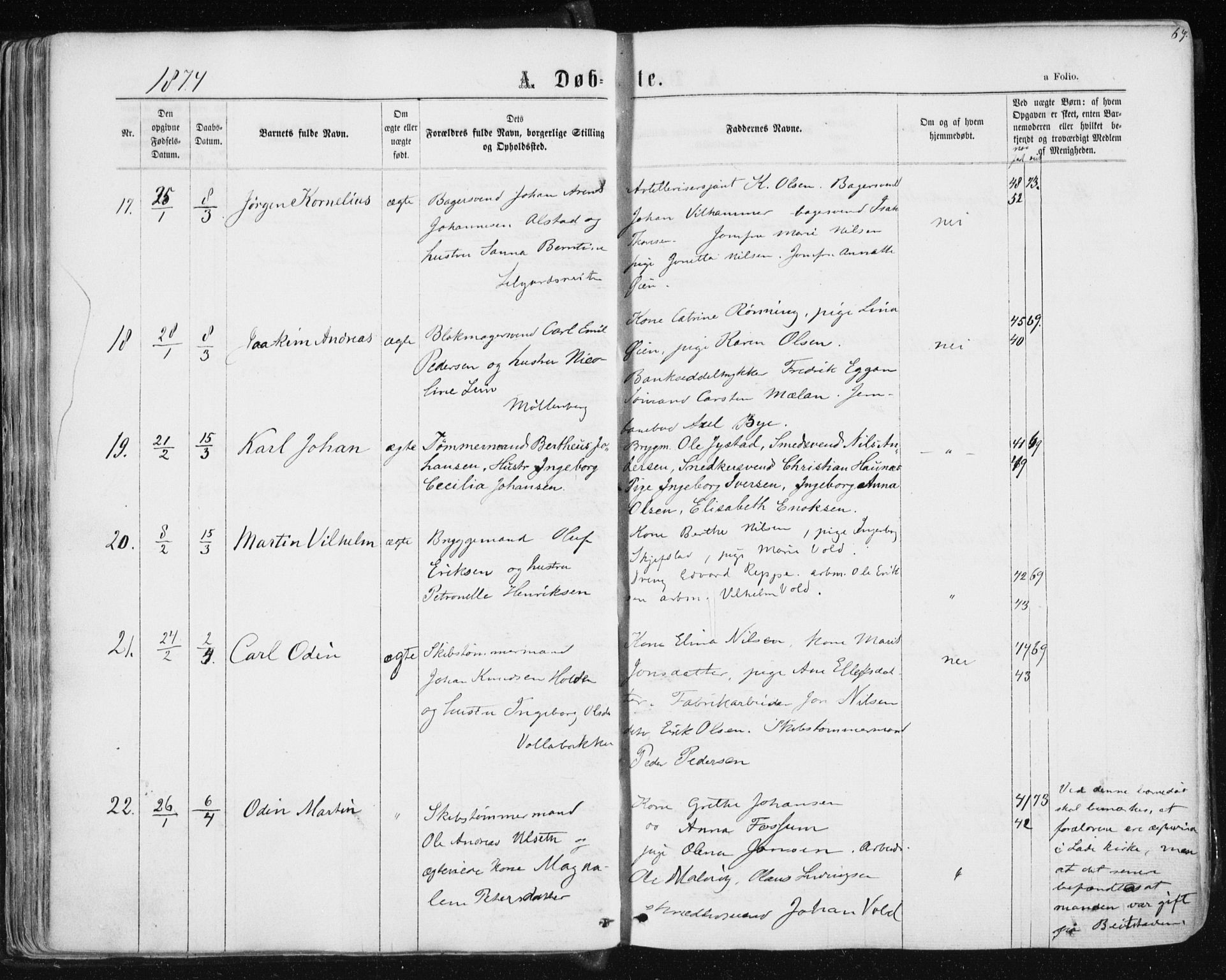 Ministerialprotokoller, klokkerbøker og fødselsregistre - Sør-Trøndelag, AV/SAT-A-1456/604/L0186: Parish register (official) no. 604A07, 1866-1877, p. 69