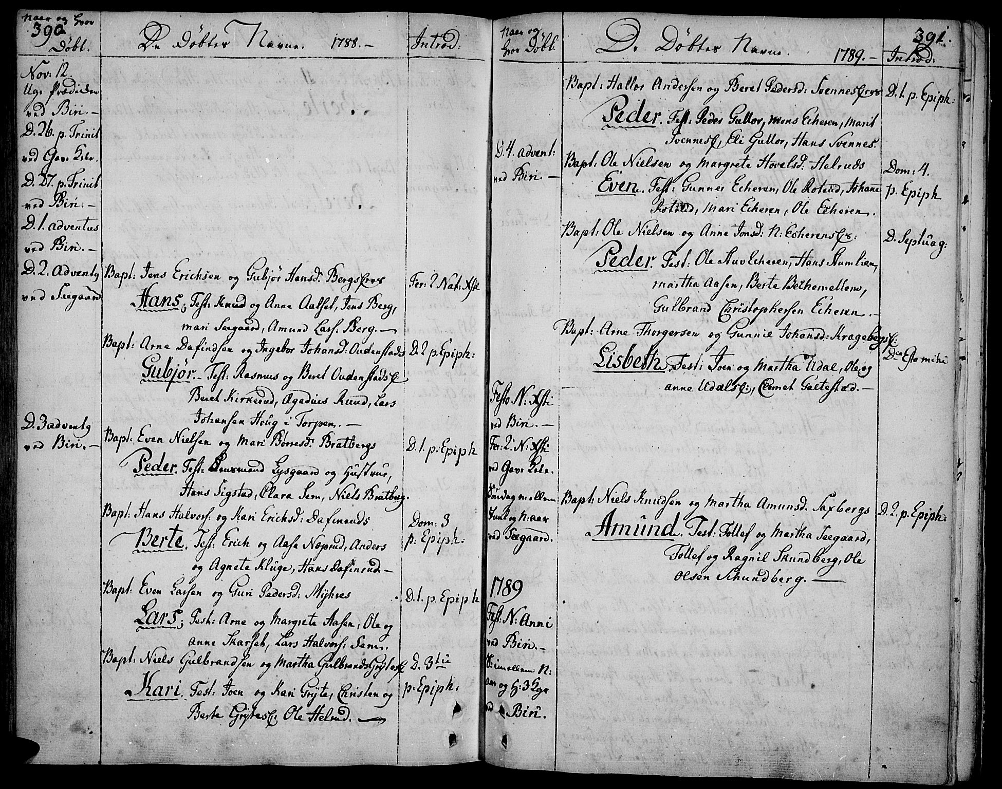 Biri prestekontor, SAH/PREST-096/H/Ha/Haa/L0002: Parish register (official) no. 2, 1754-1789, p. 390-391