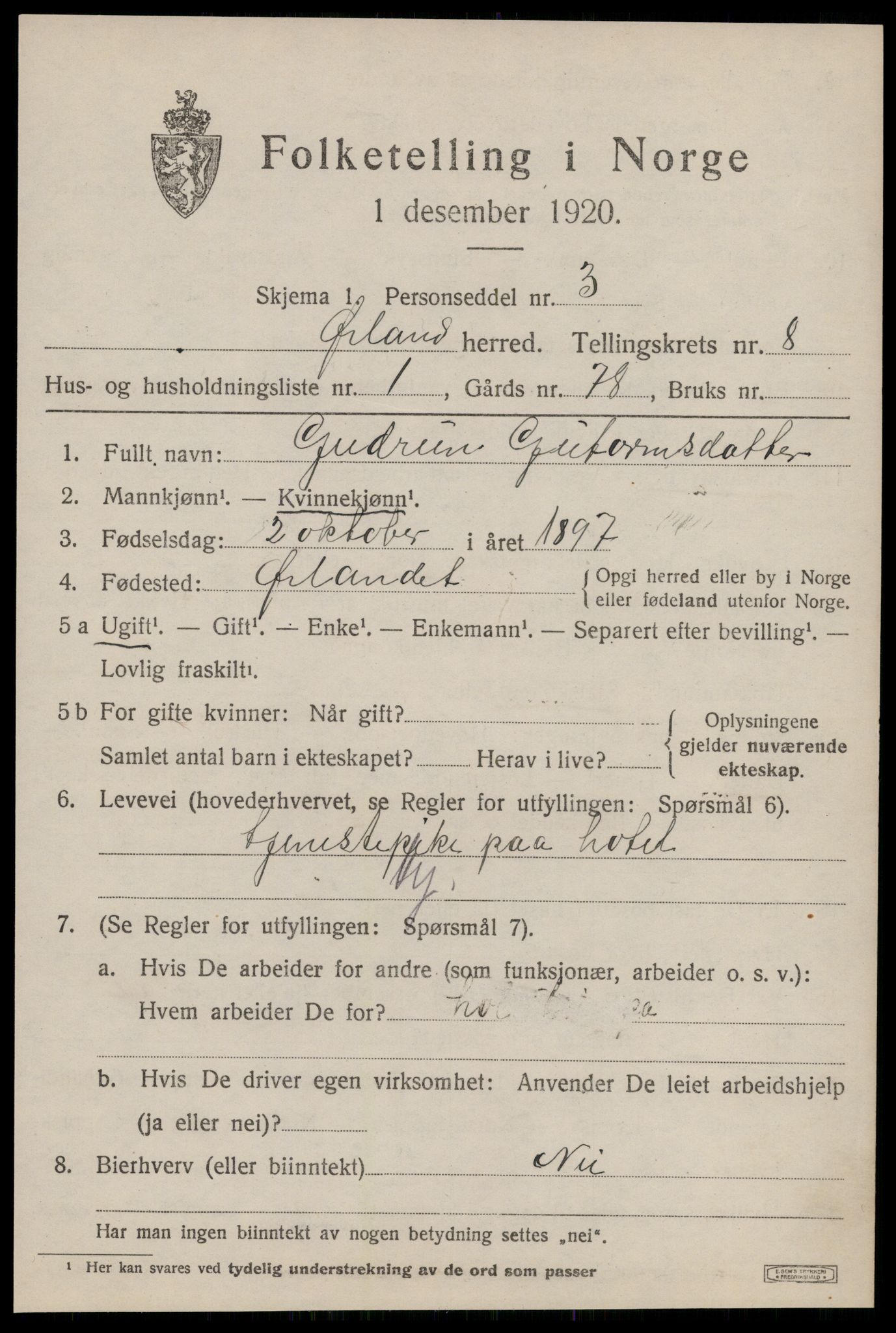 SAT, 1920 census for Ørland, 1920, p. 6605