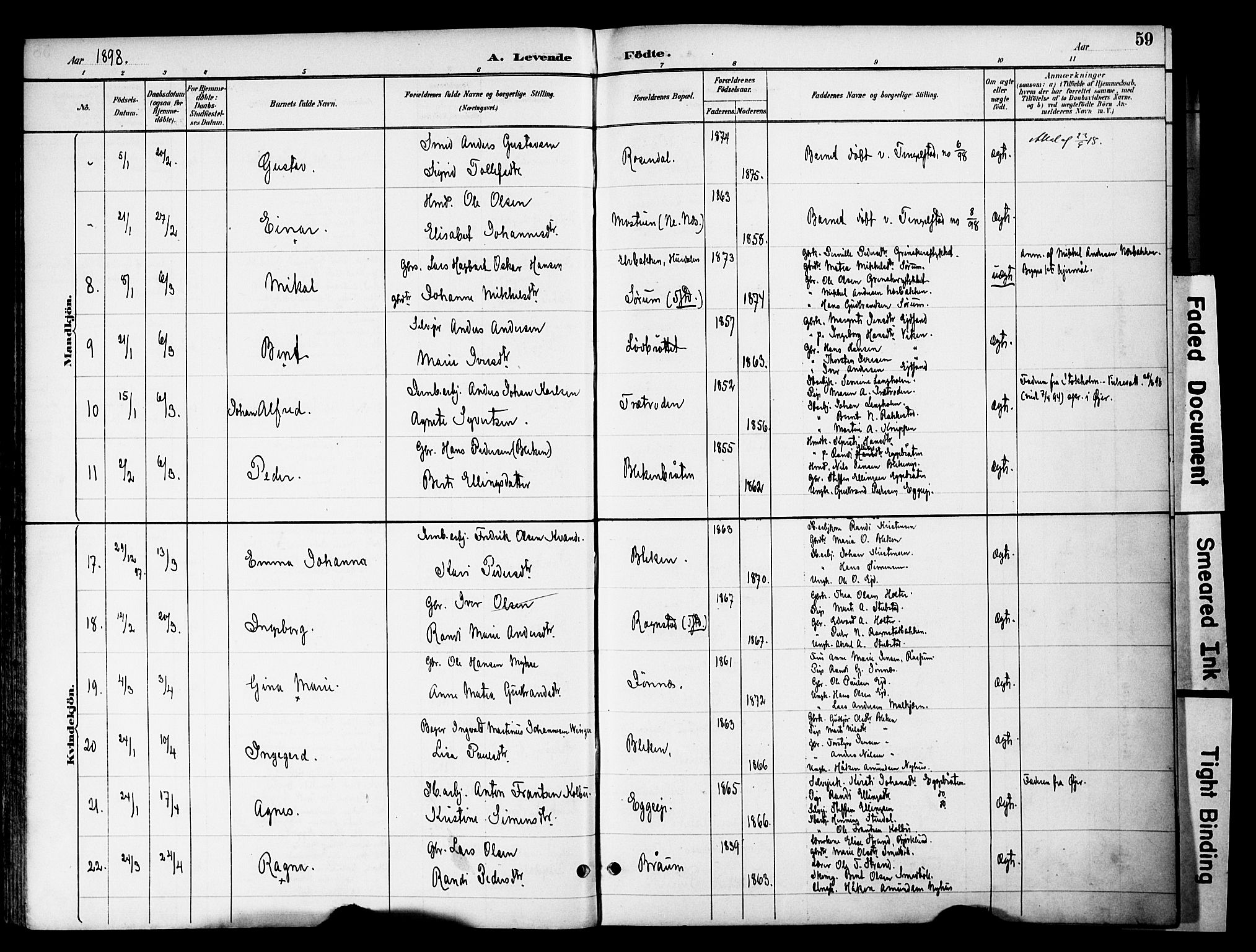 Gran prestekontor, AV/SAH-PREST-112/H/Ha/Haa/L0020: Parish register (official) no. 20, 1889-1899, p. 59