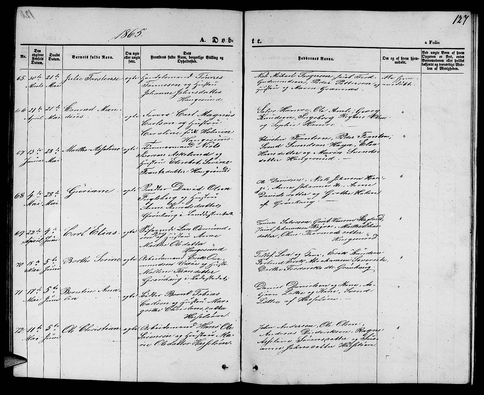 Torvastad sokneprestkontor, AV/SAST-A -101857/H/Ha/Hab/L0006: Parish register (copy) no. B 6, 1858-1867, p. 127